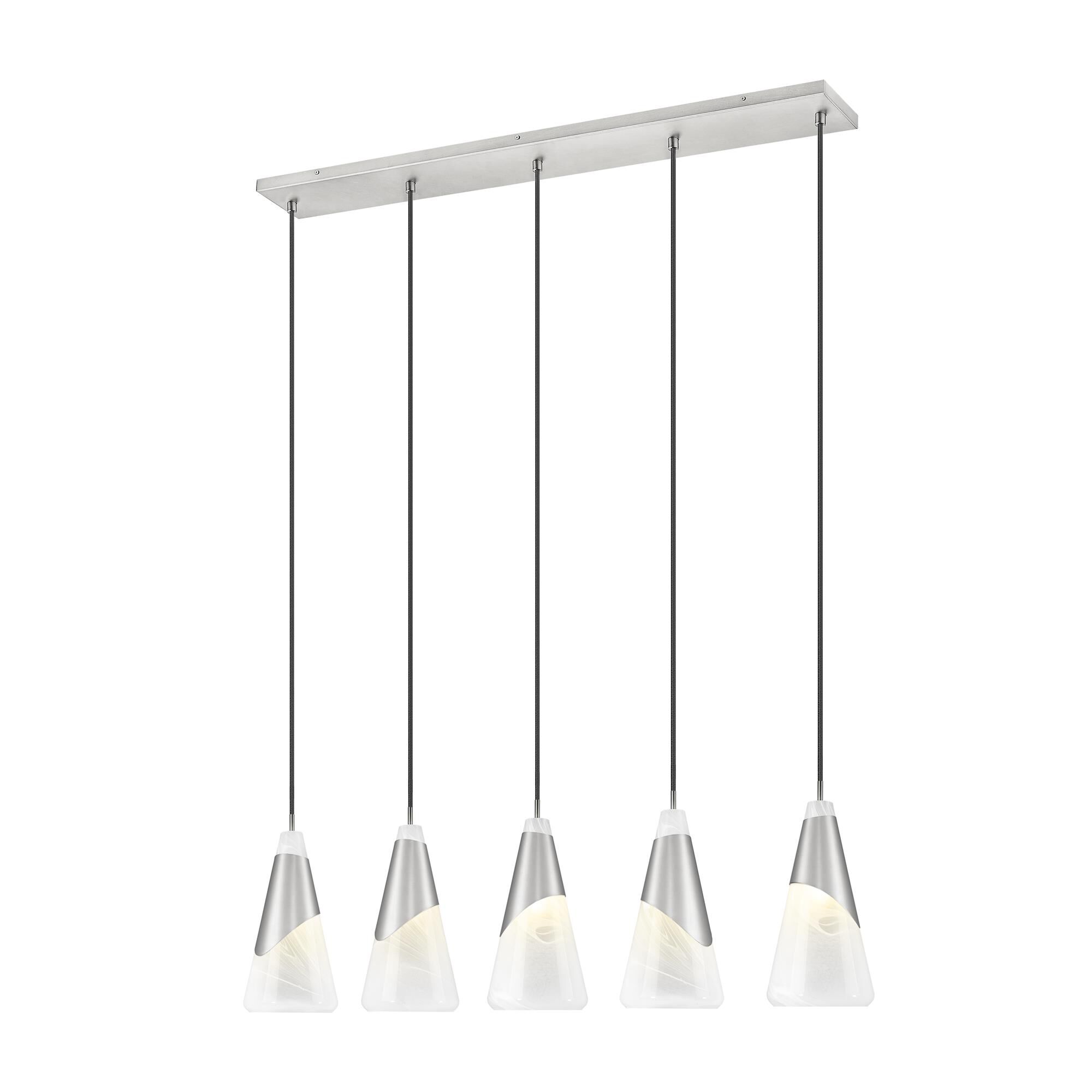 Shown in Brushed Nickel finish and White Swirl glass and White Swirl shade
