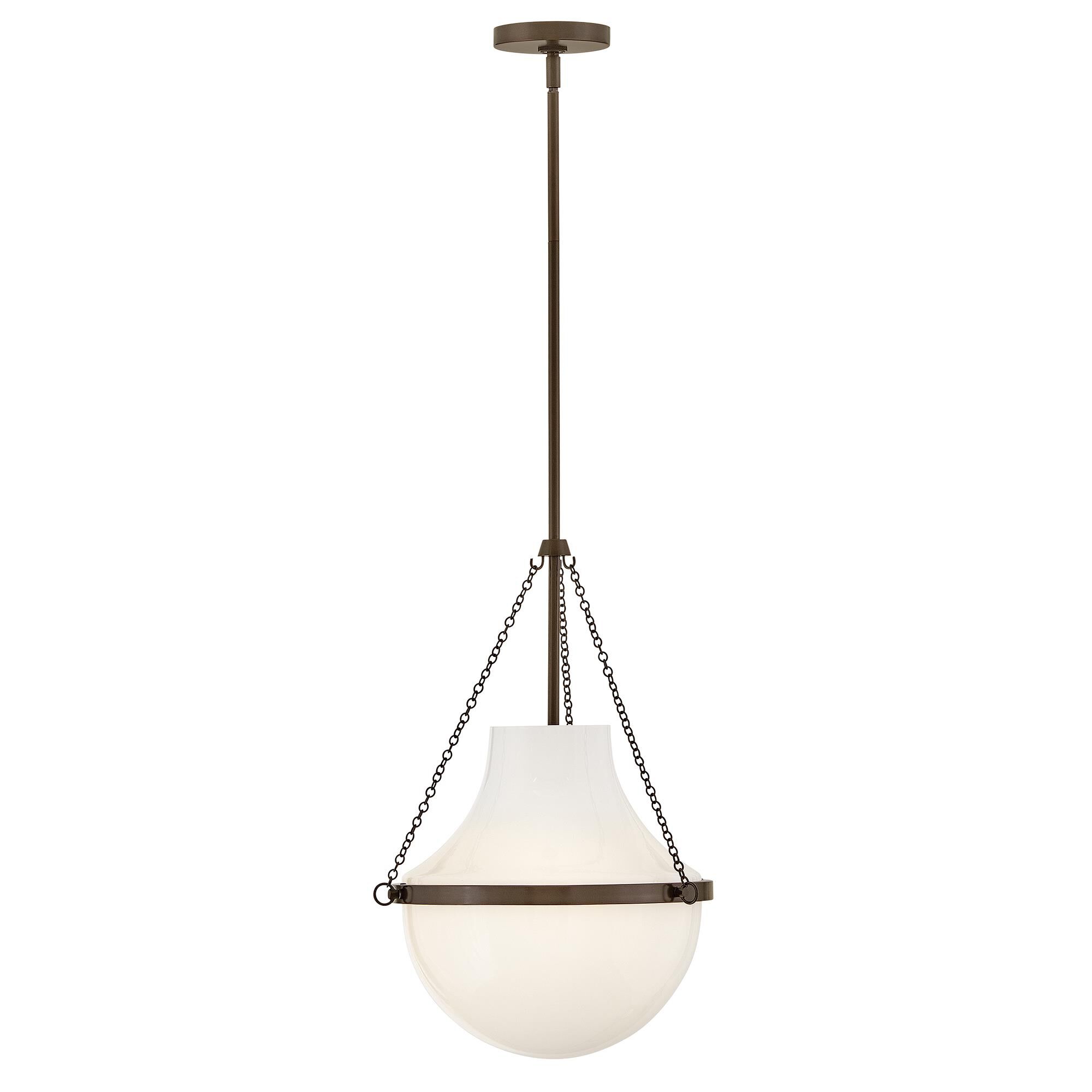 Shown in Heritage Bronze finish and Cased Opal glass