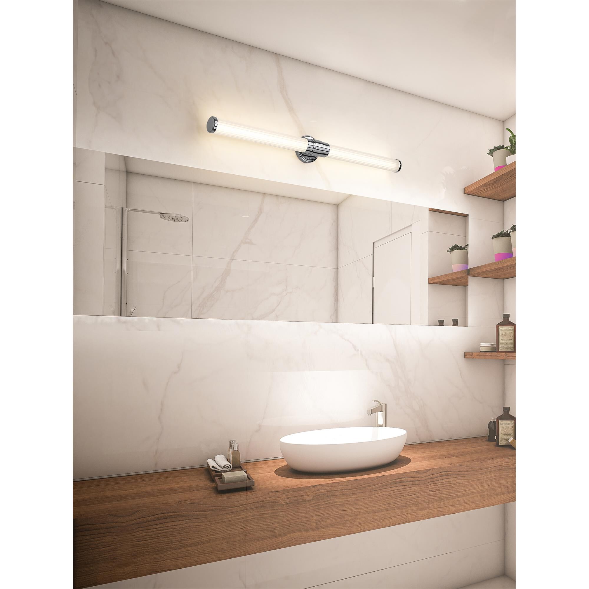 Shown in Chrome finish and Opal White glass and Opal White shade