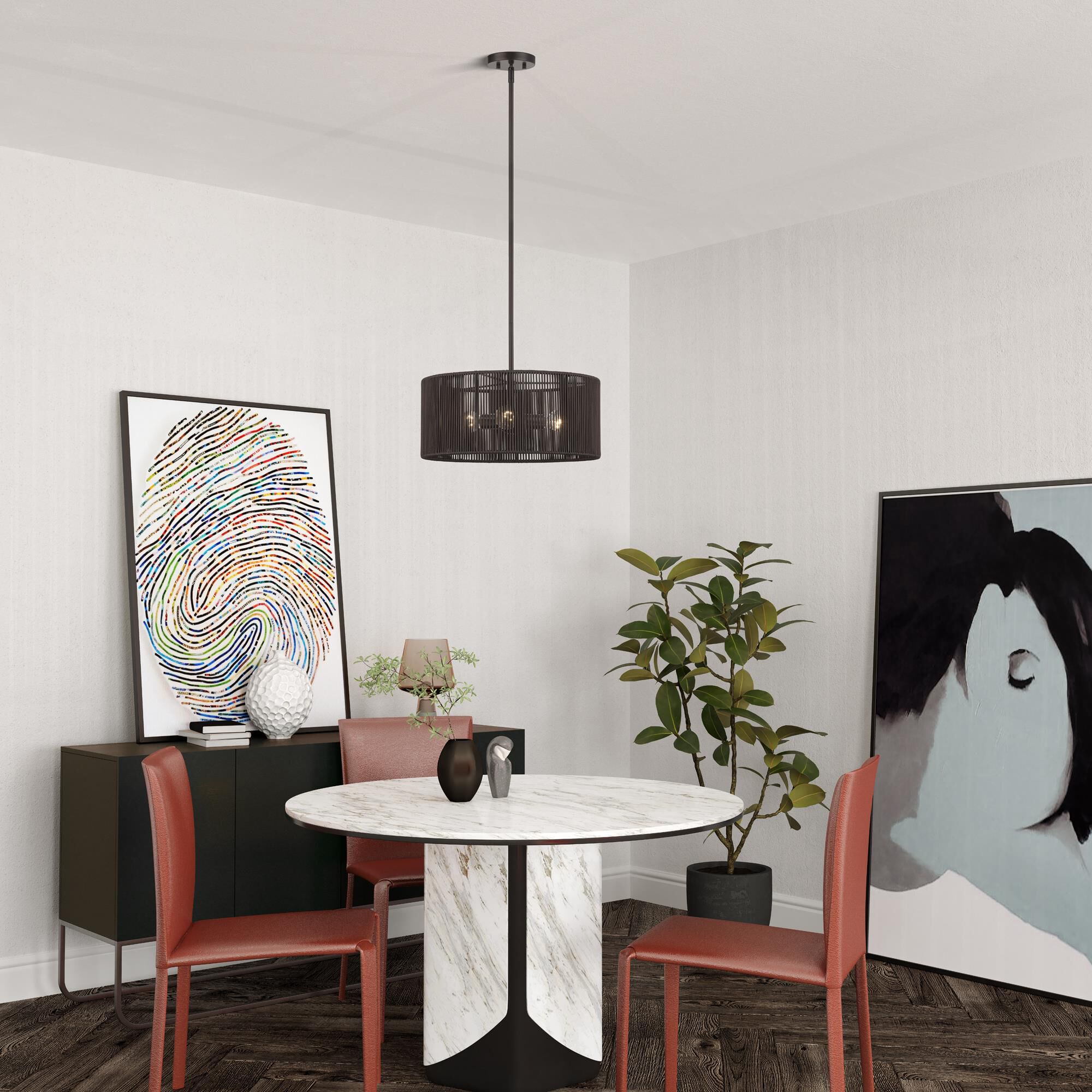 Shown in English Bronze finish and Hand-Woven Dark Chocolate Color Polyester Rope shade