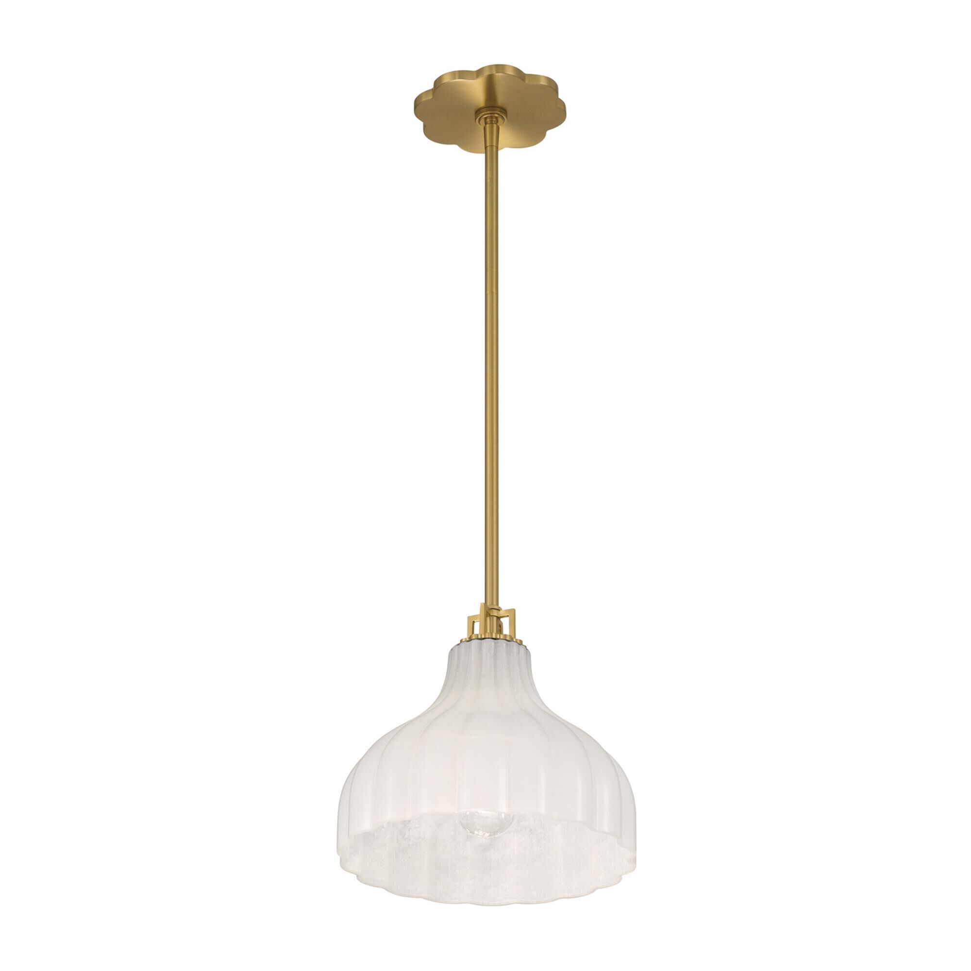 Shown in Luxe Gold finish and Strie glass and Strie Glass shade