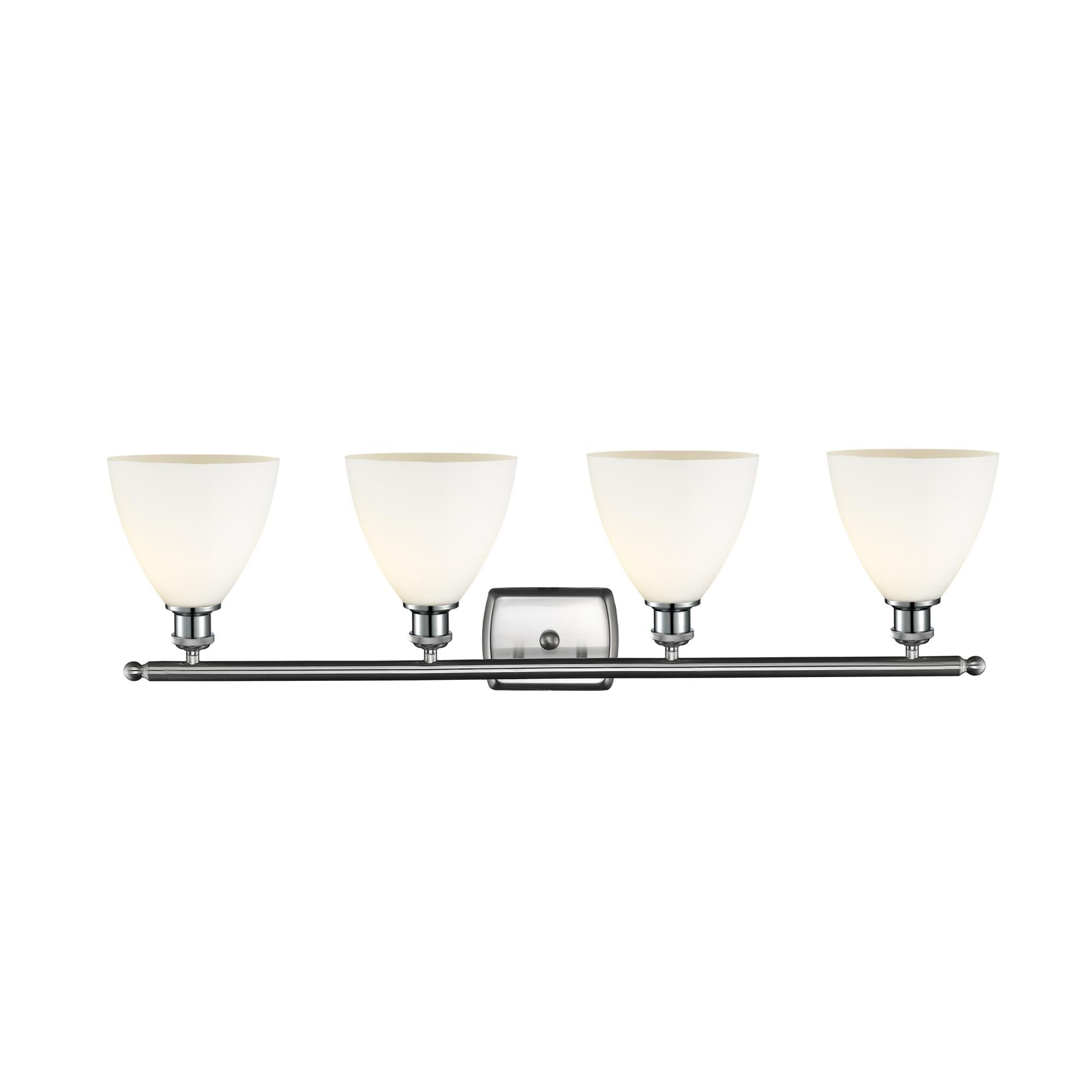 Shown in Brushed Satin Nickel finish and Cased Matte White Ballston Dome glass and No Shade shade