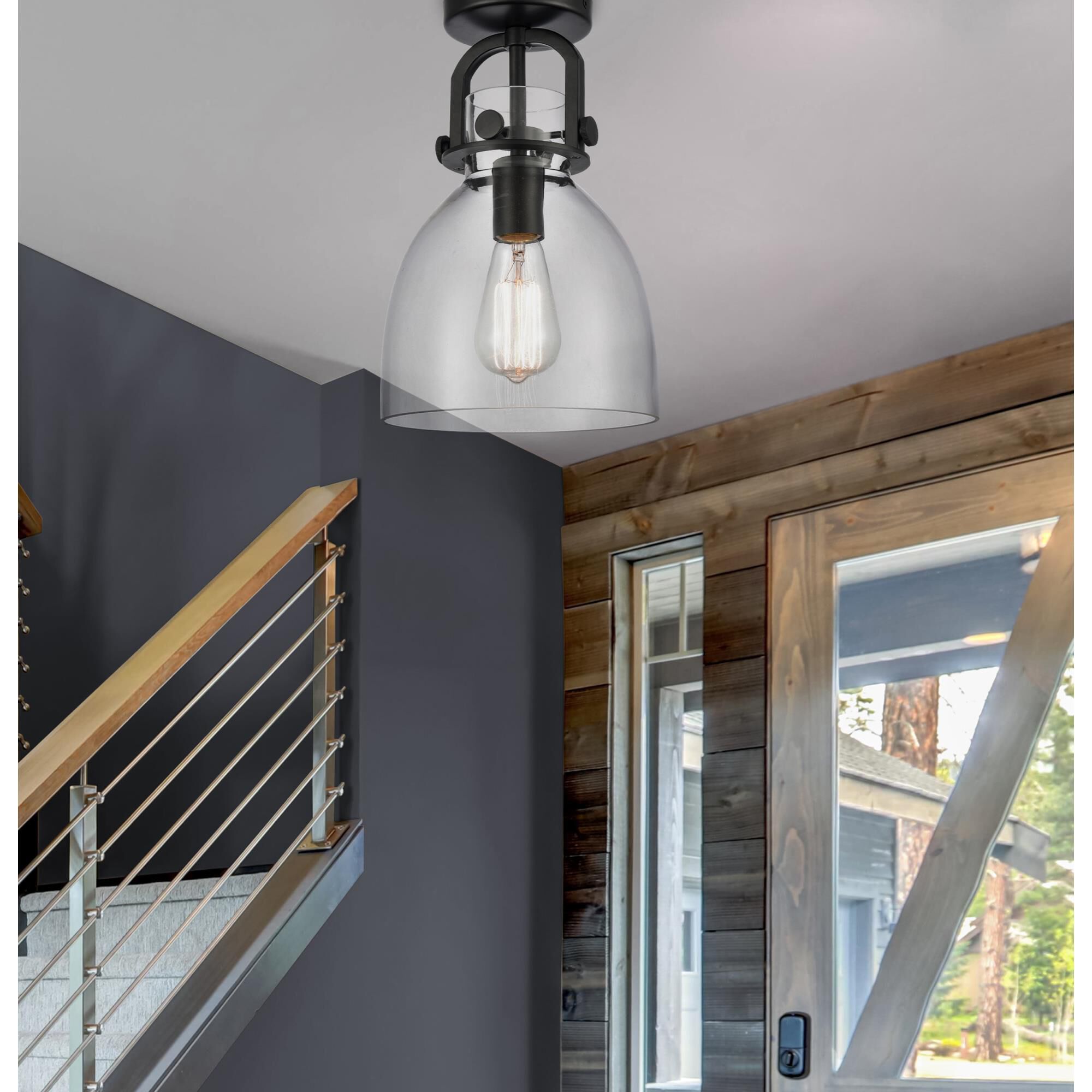 Shown in Matte Black finish and Bulb Tint: Amber accent