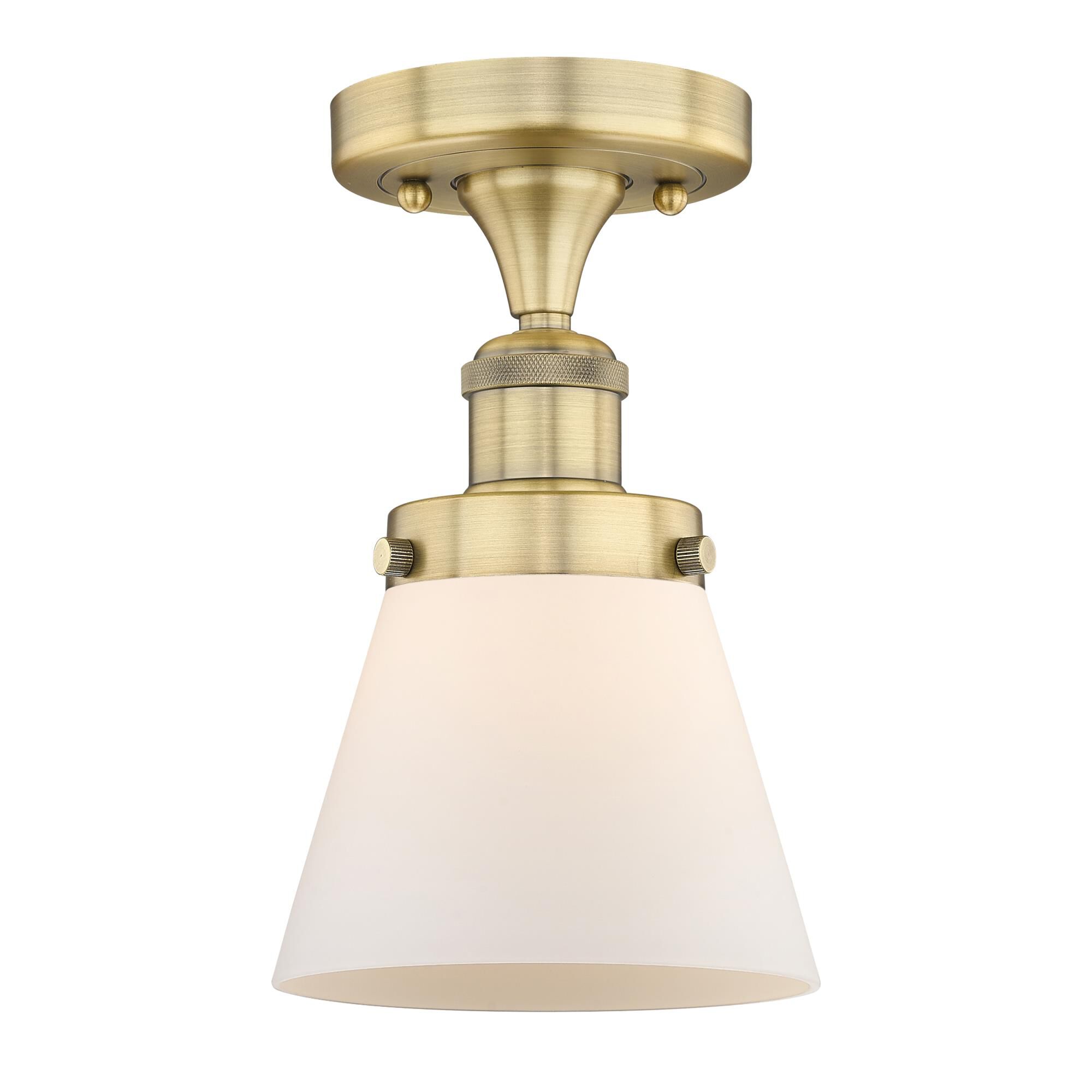 Shown in Brushed Brass finish and Matte White glass