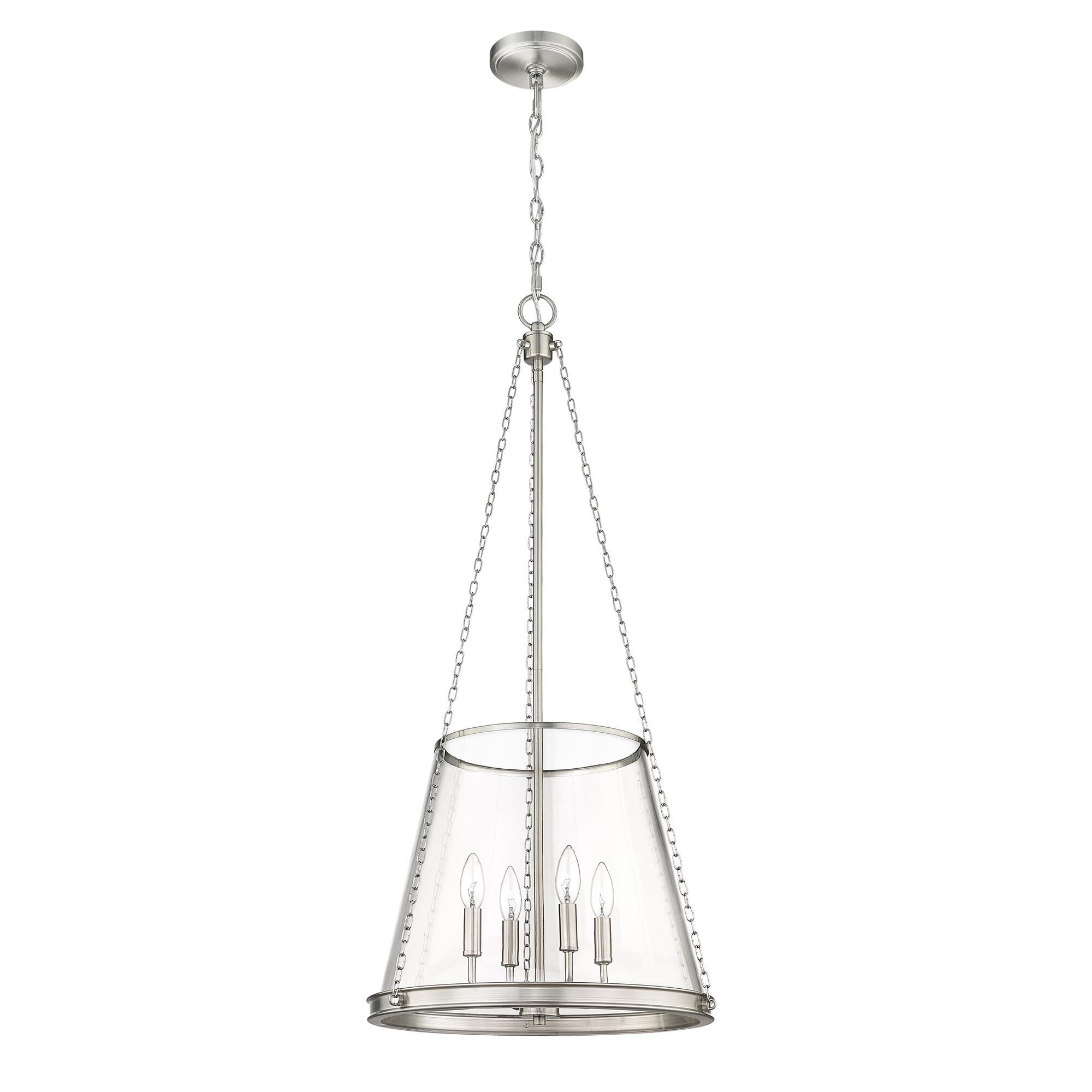 Shown in Brushed Nickel finish and Clear glass