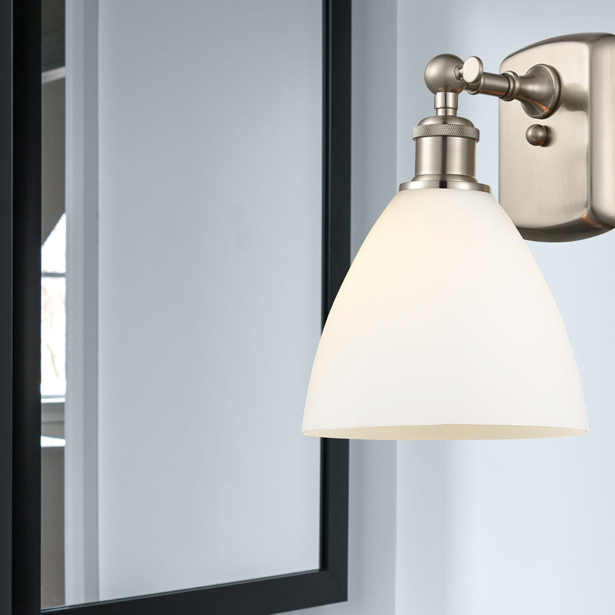 Shown in Brushed Satin Nickel finish and Cased Matte White Ballston Dome glass and No Shade shade