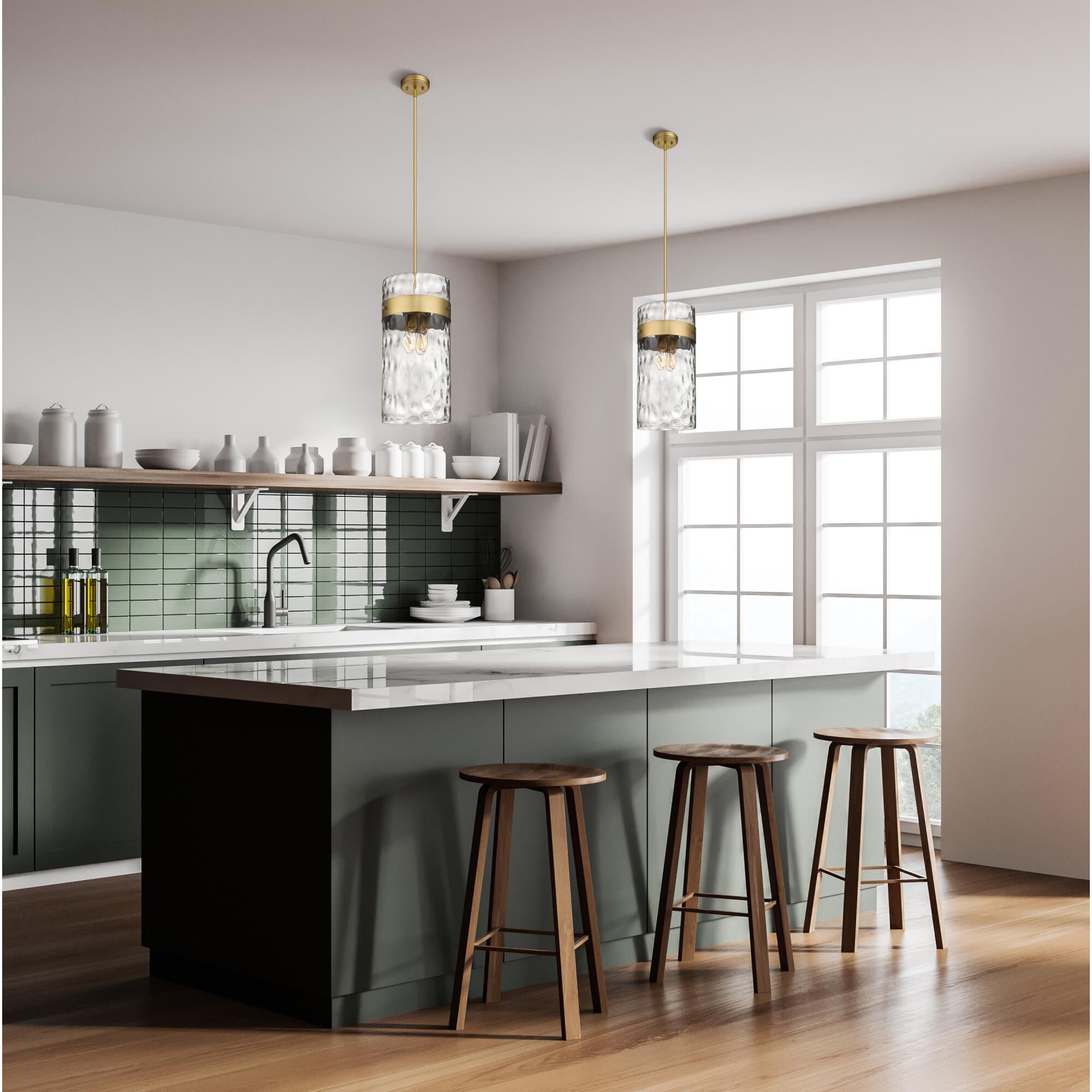 Shown in Rubbed Brass finish and Clear glass and No Shade shade