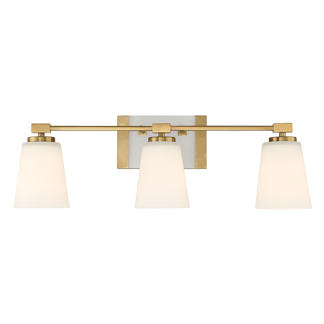 Shown in Warm Brass finish and White Opal glass and Glass shade