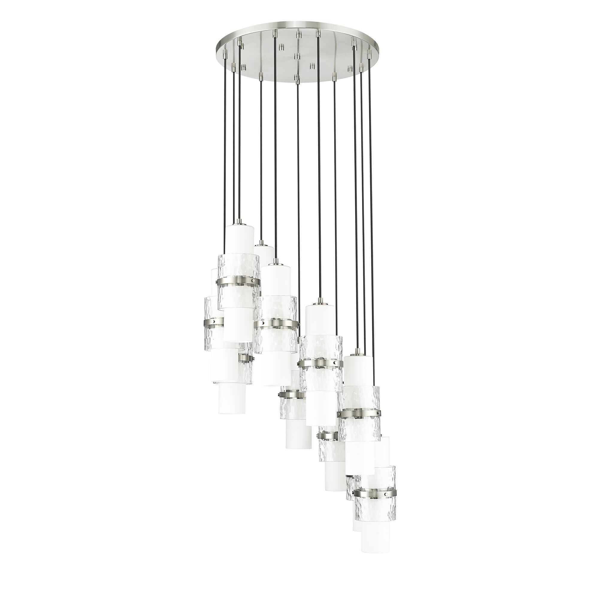 Shown in Brushed Nickel finish and Clear and Etched Opal glass