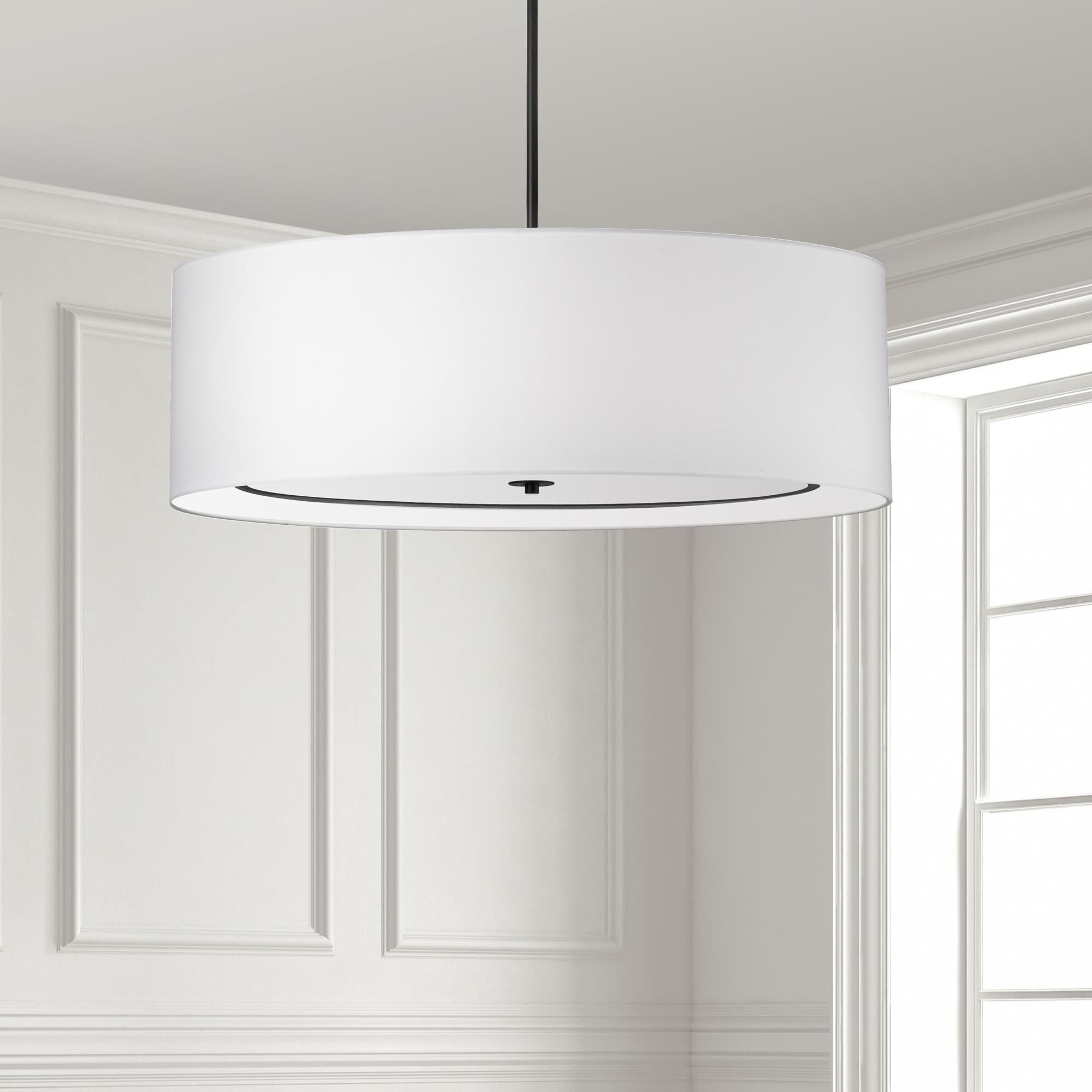 Shown in White and Black finish and White Fabric Drum shade