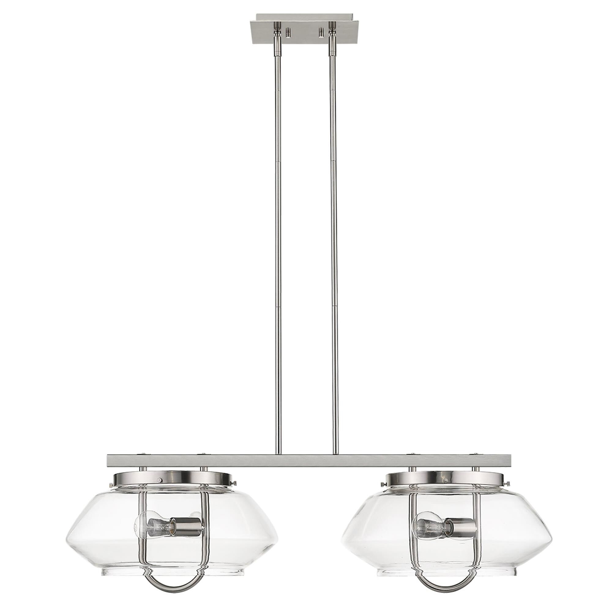 Shown in Satin Nickel finish and Clear glass and Clear Glass Drum shade