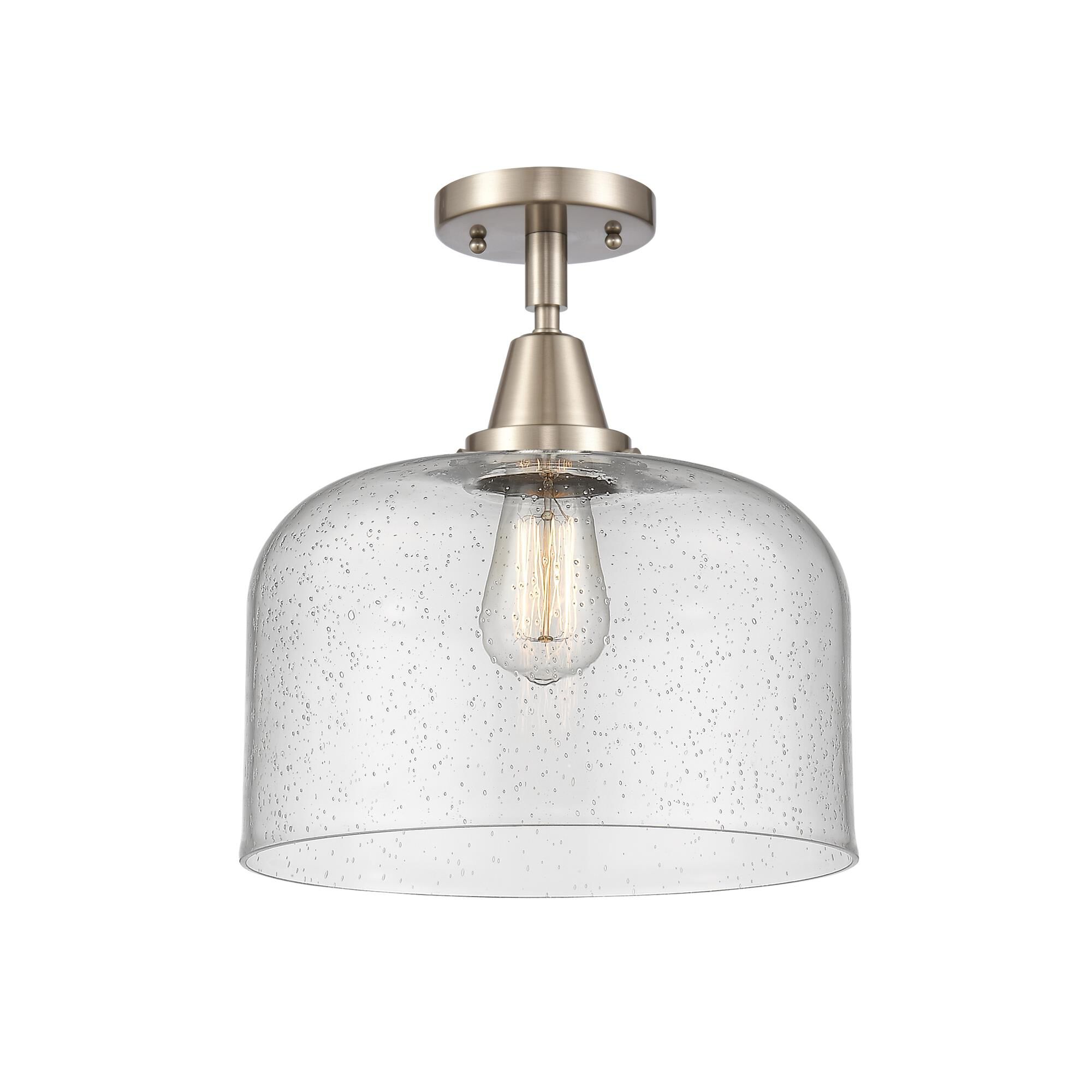 Shown in Brushed Satin Nickel finish and Seedy X-Large Bell glass