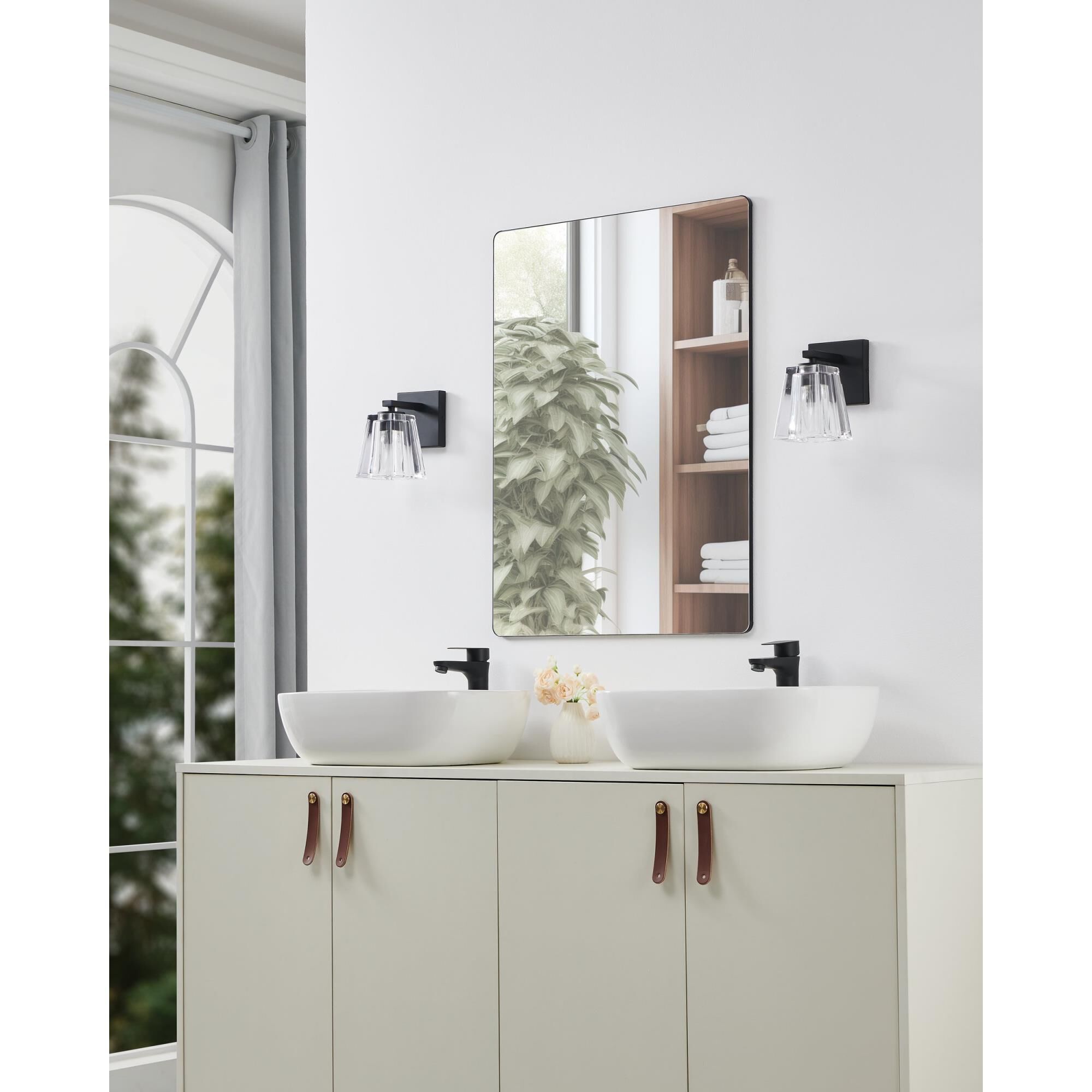 Shown in Matte Black finish and Clear Pressed glass