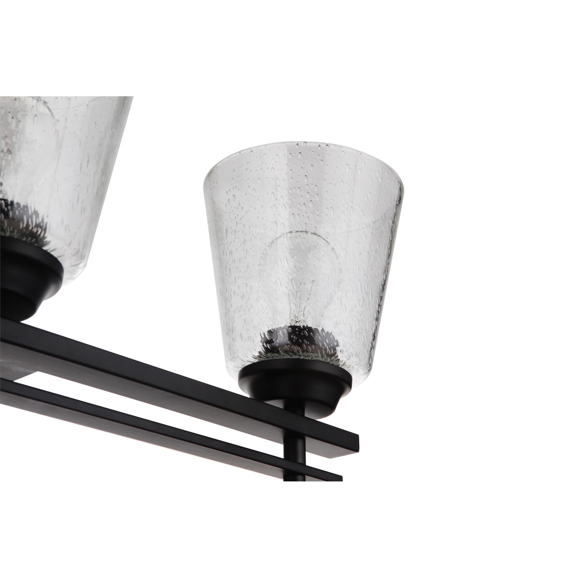 Shown in Flat Black finish and Clear Seeded glass and Glass shade