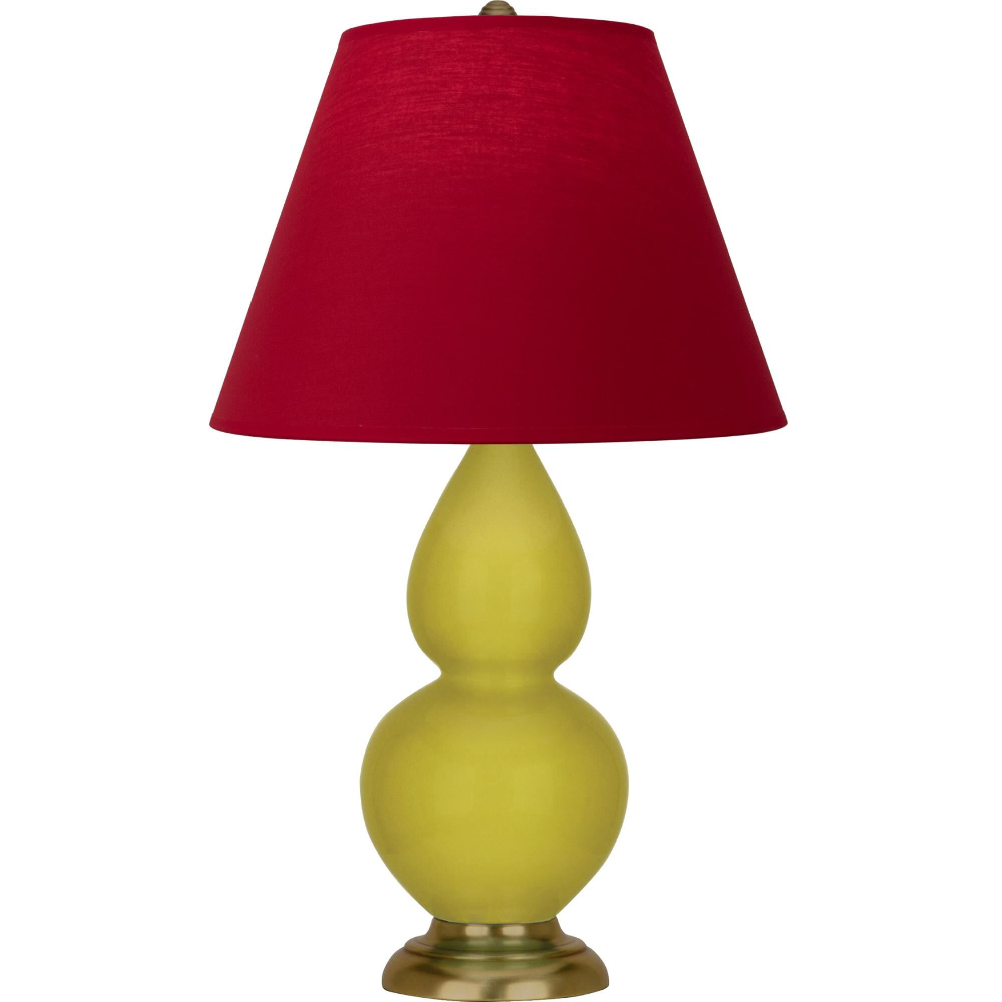 Shown in Citron finish and Rose Red with Ink Black Lining Fabric shade and Antique Brass accent