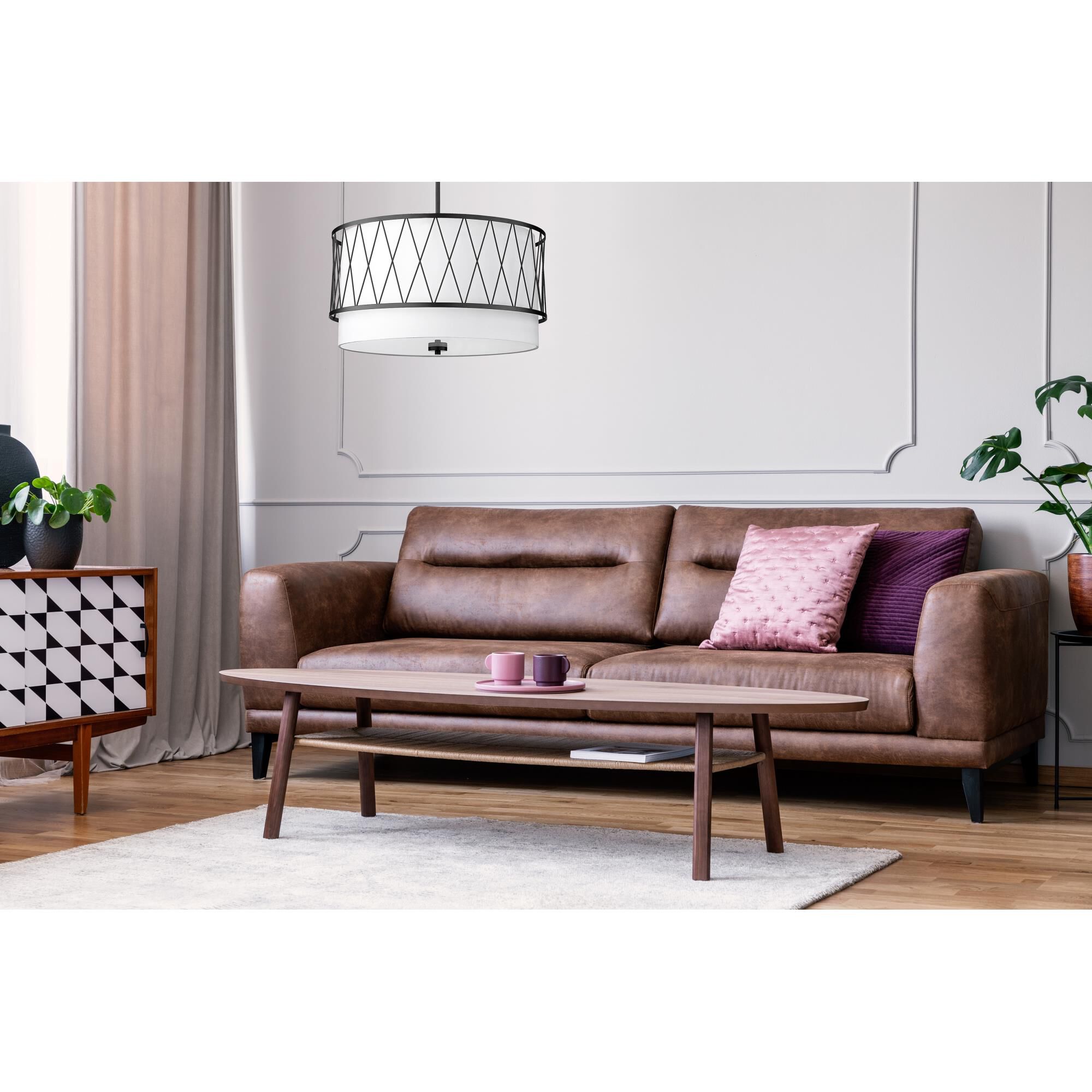 Shown in Matte Black finish and White glass and White shade