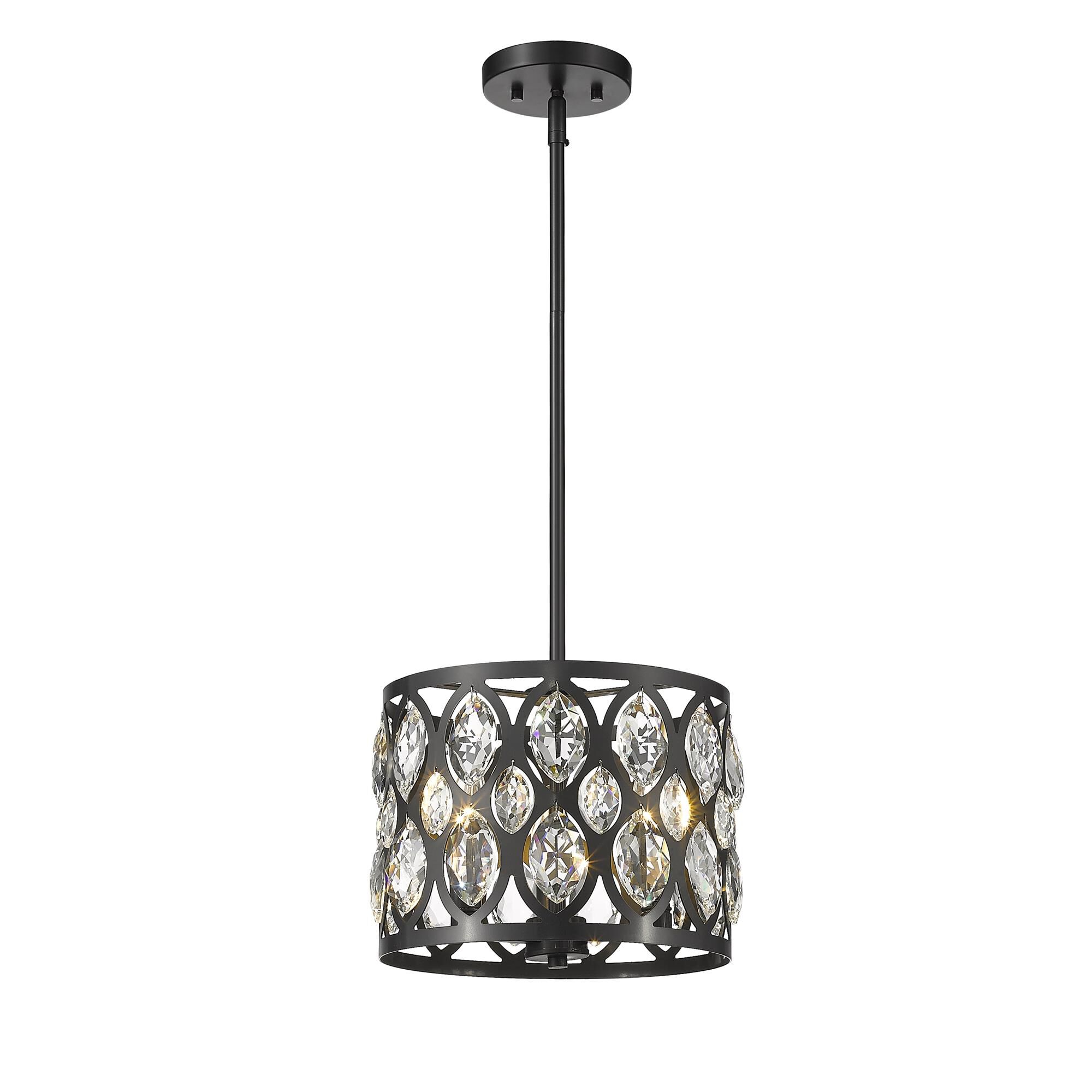Shown in Matte Black finish and Steel + K9 Crystal glass and Steel + K9 Crystal shade