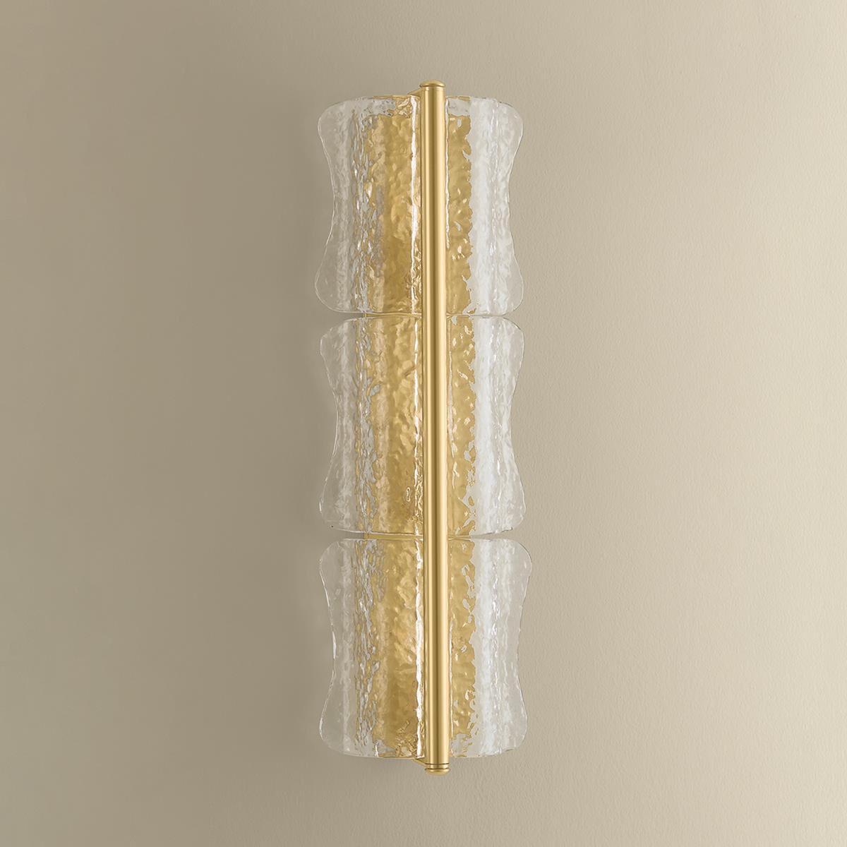 Shown in Aged Brass finish and Clear Optic glass