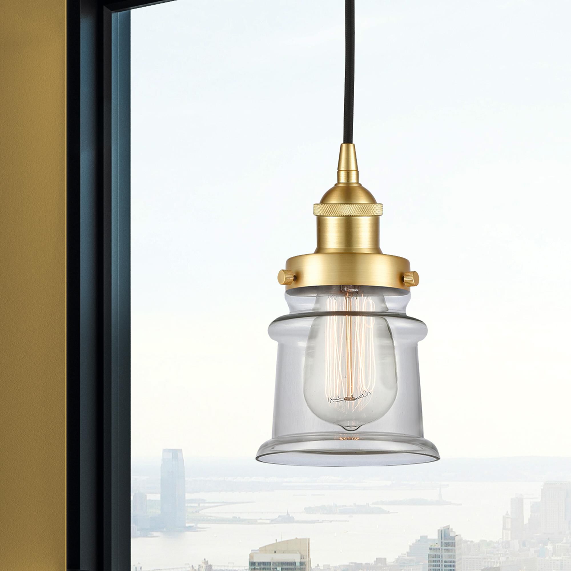Shown in Satin Gold finish and Clear glass
