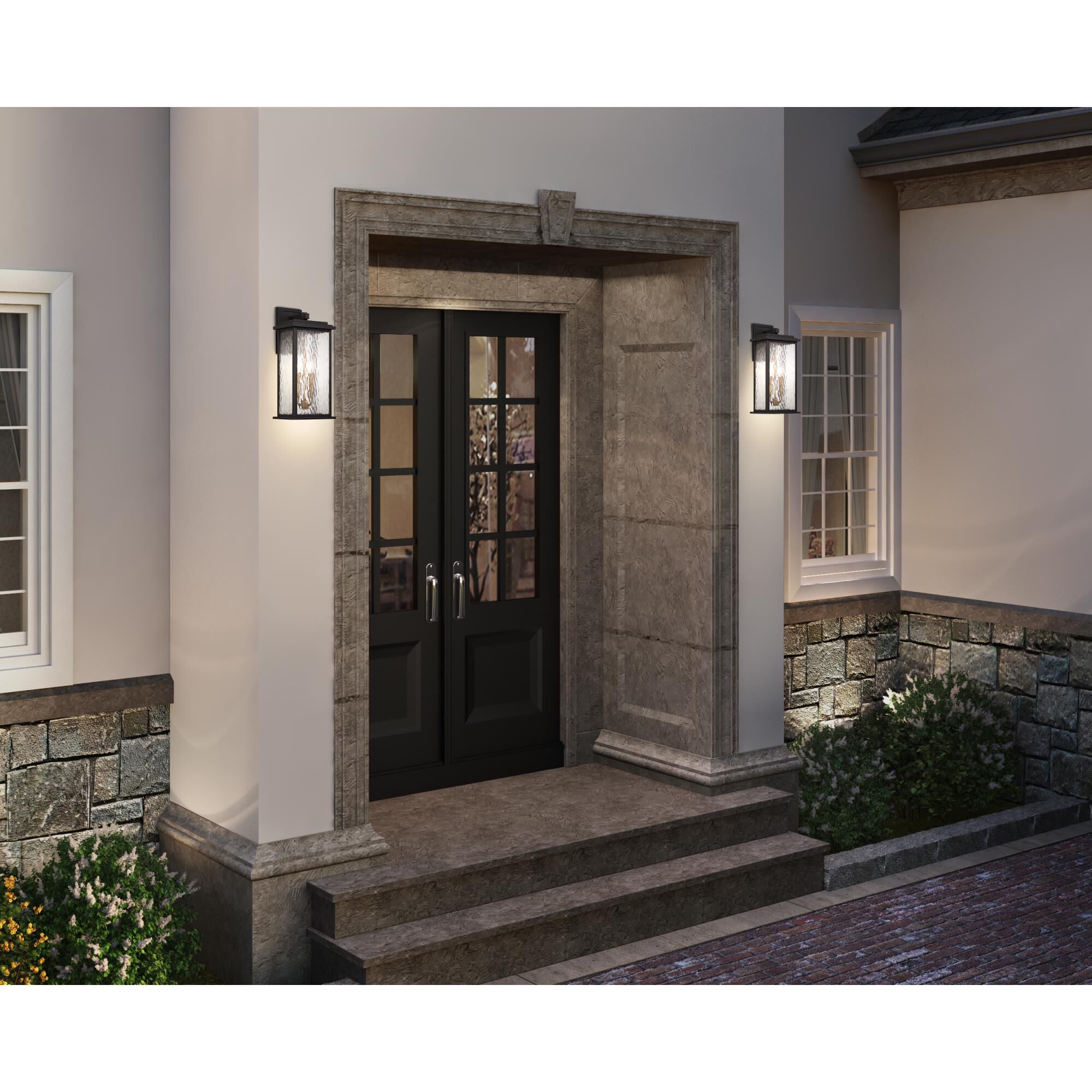 Shown in Black and Brass finish and Rain glass