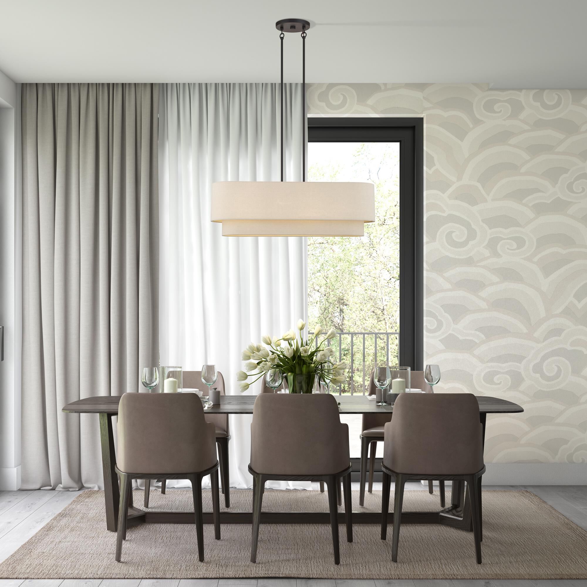 Shown in Bronze finish and Hand Crafted Parchment Color Hardback Fabric shade