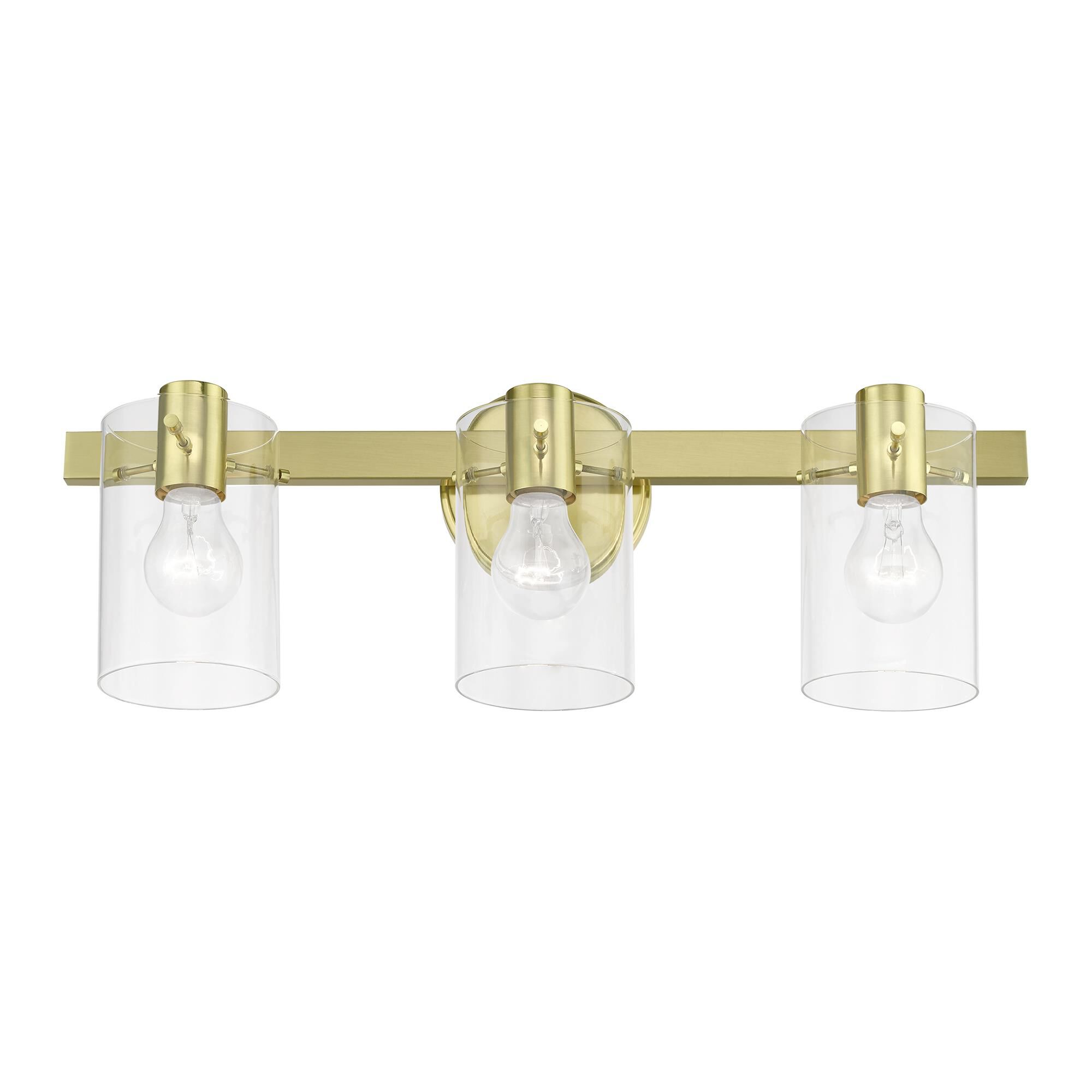 Shown in Satin Brass finish and Clear glass