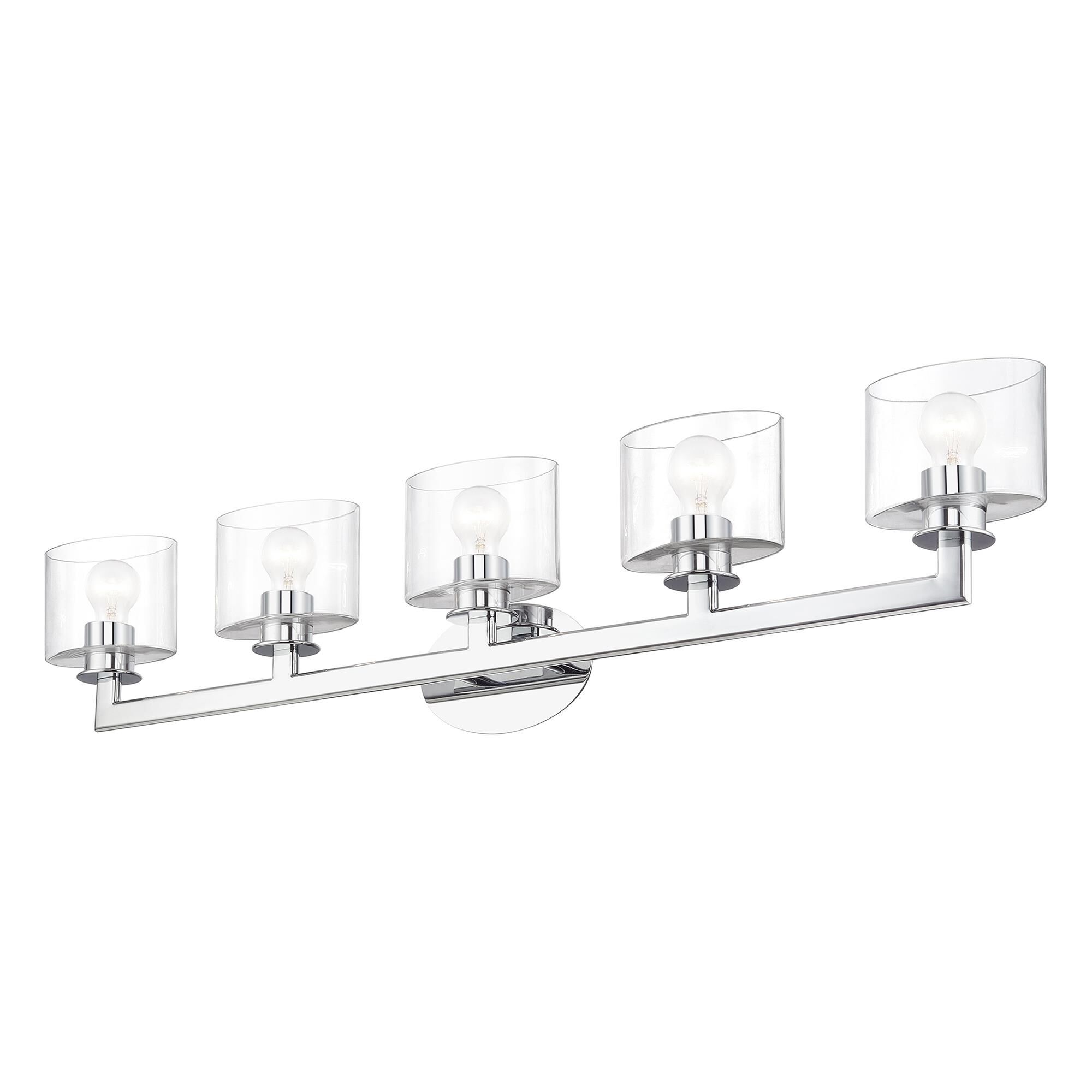 Shown in Polished Chrome finish and Mouth Blown Clear glass