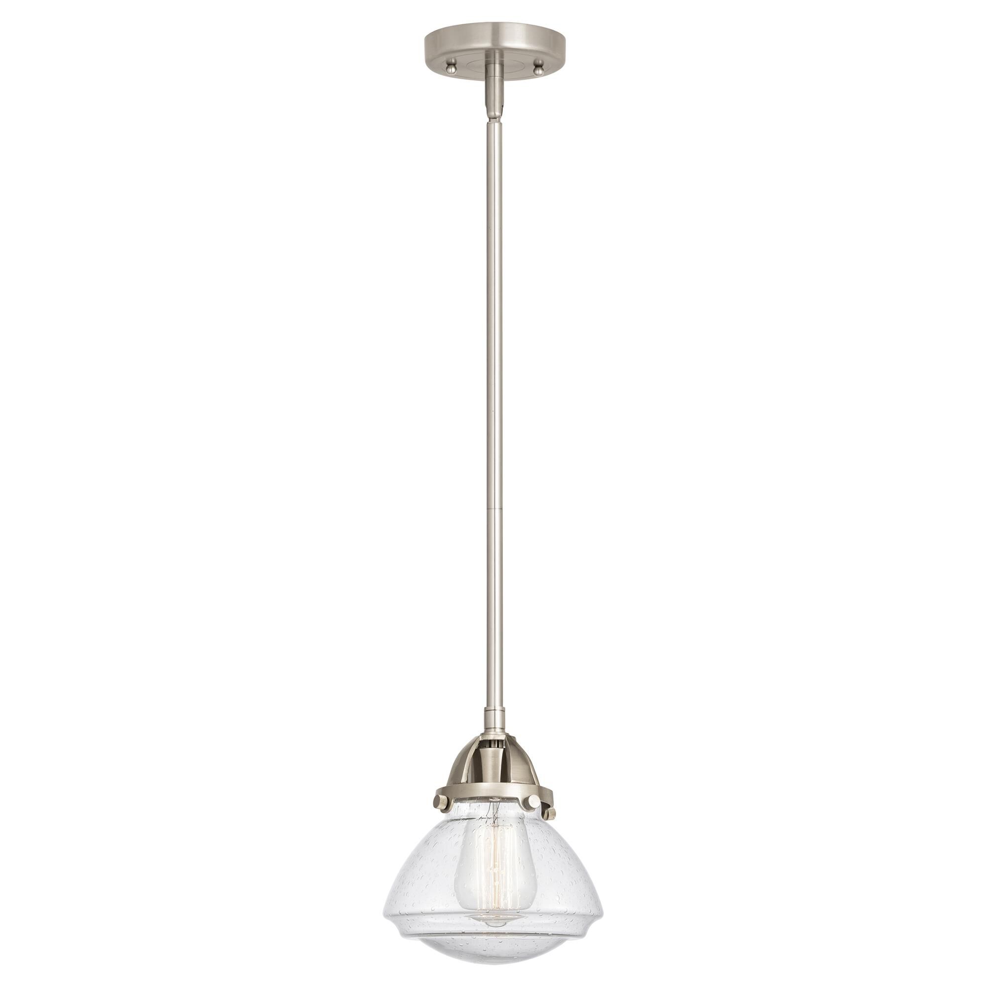 Shown in Brushed Satin Nickel finish and Seedy glass