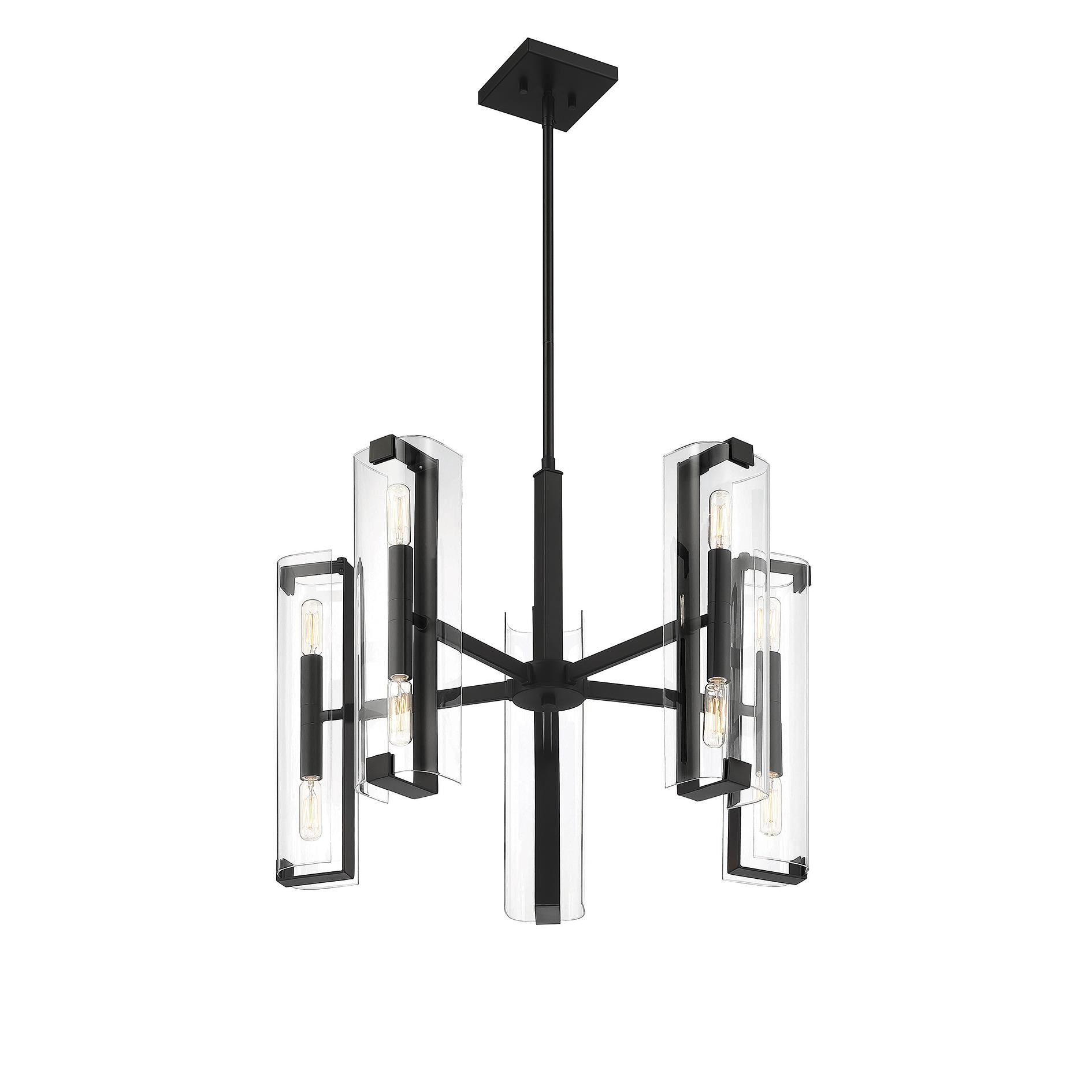 Shown in Matte Black finish and Clear glass and Glass shade