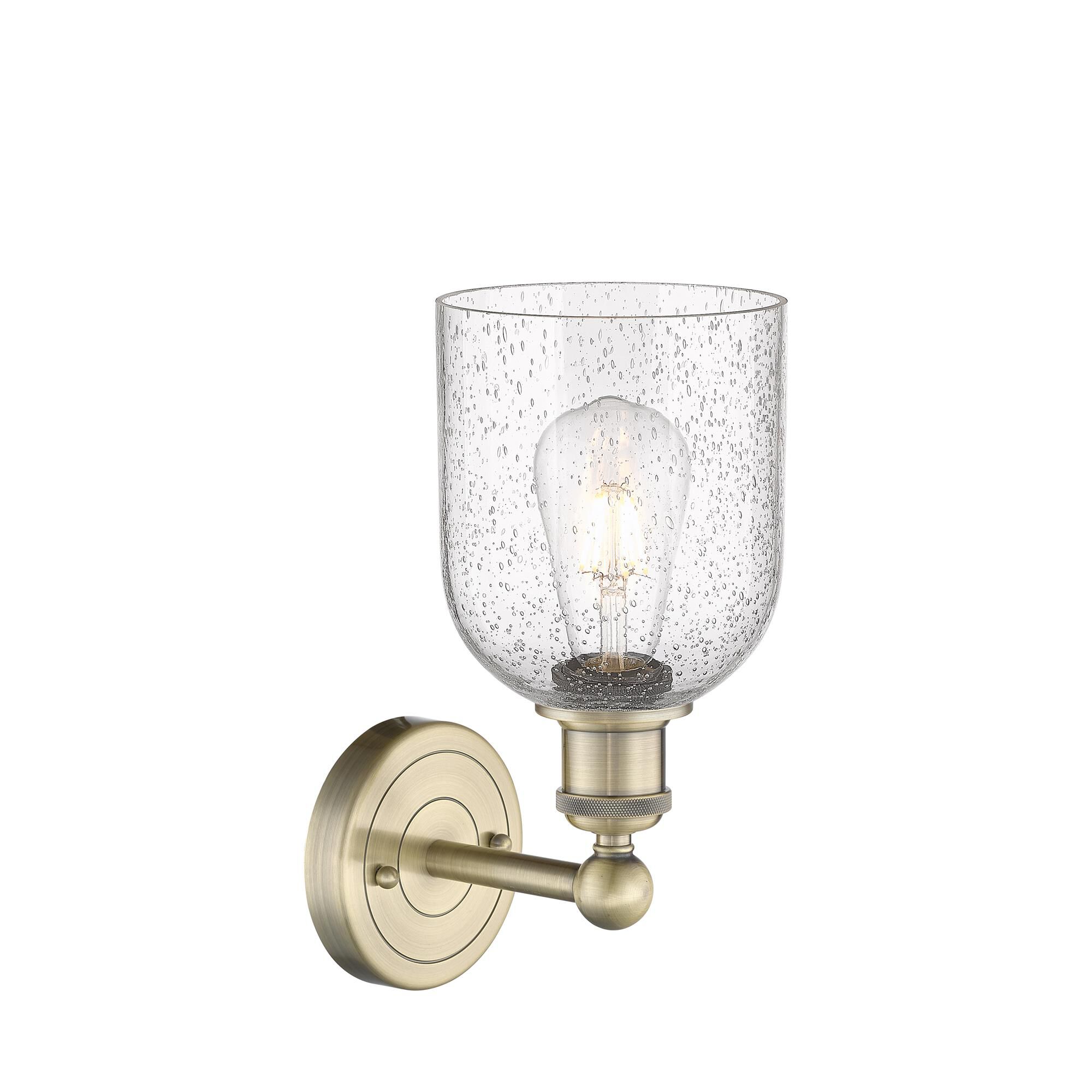 Shown in Antique Brass finish and Seedy glass