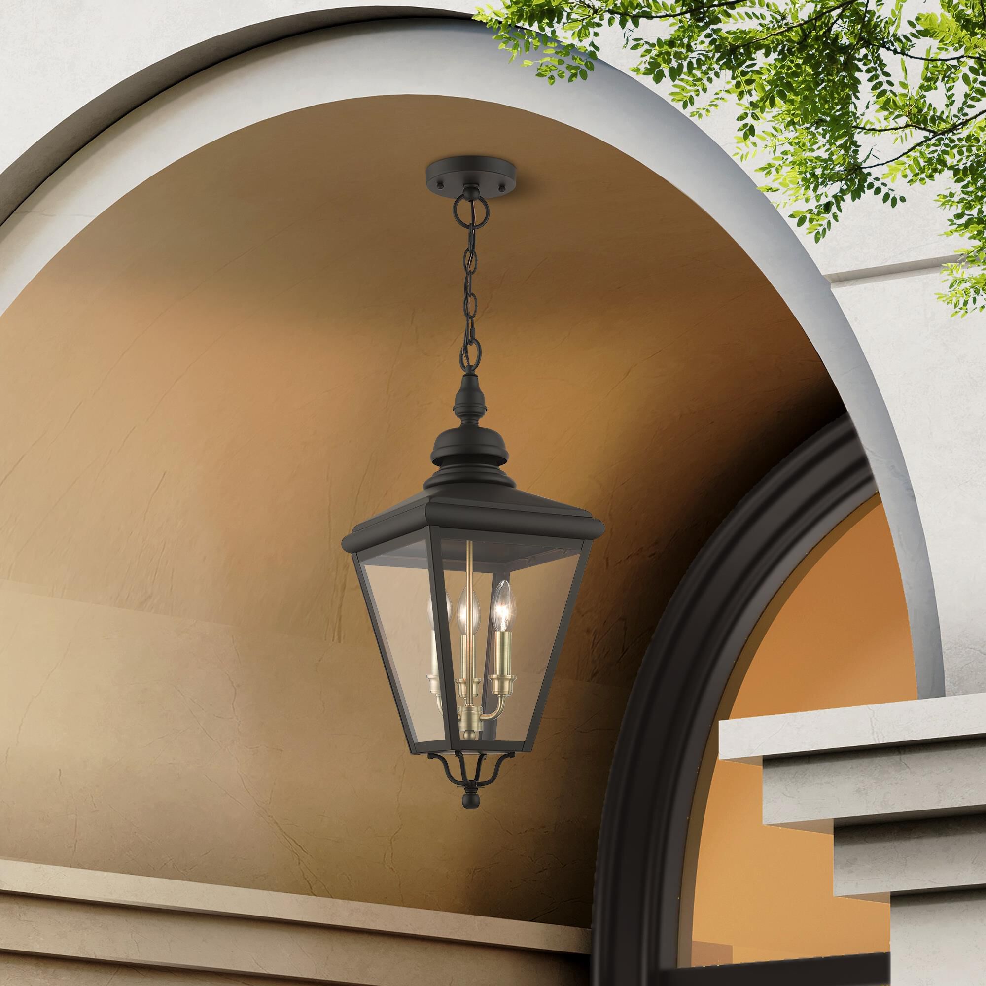 Shown in Bronze With Antique Brass Cluster finish and Clear glass