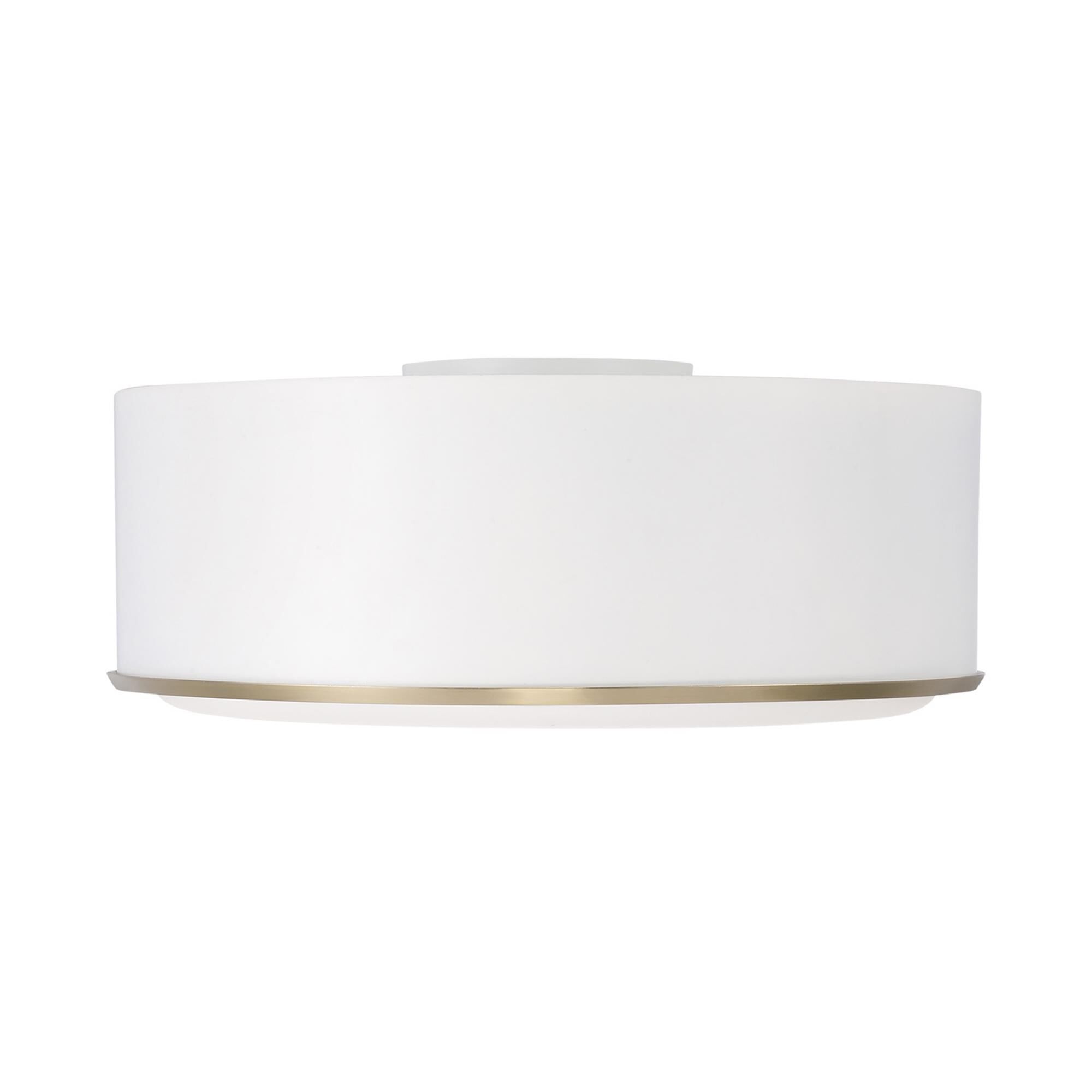 Shown in Matte Brass And White finish and Soft White glass