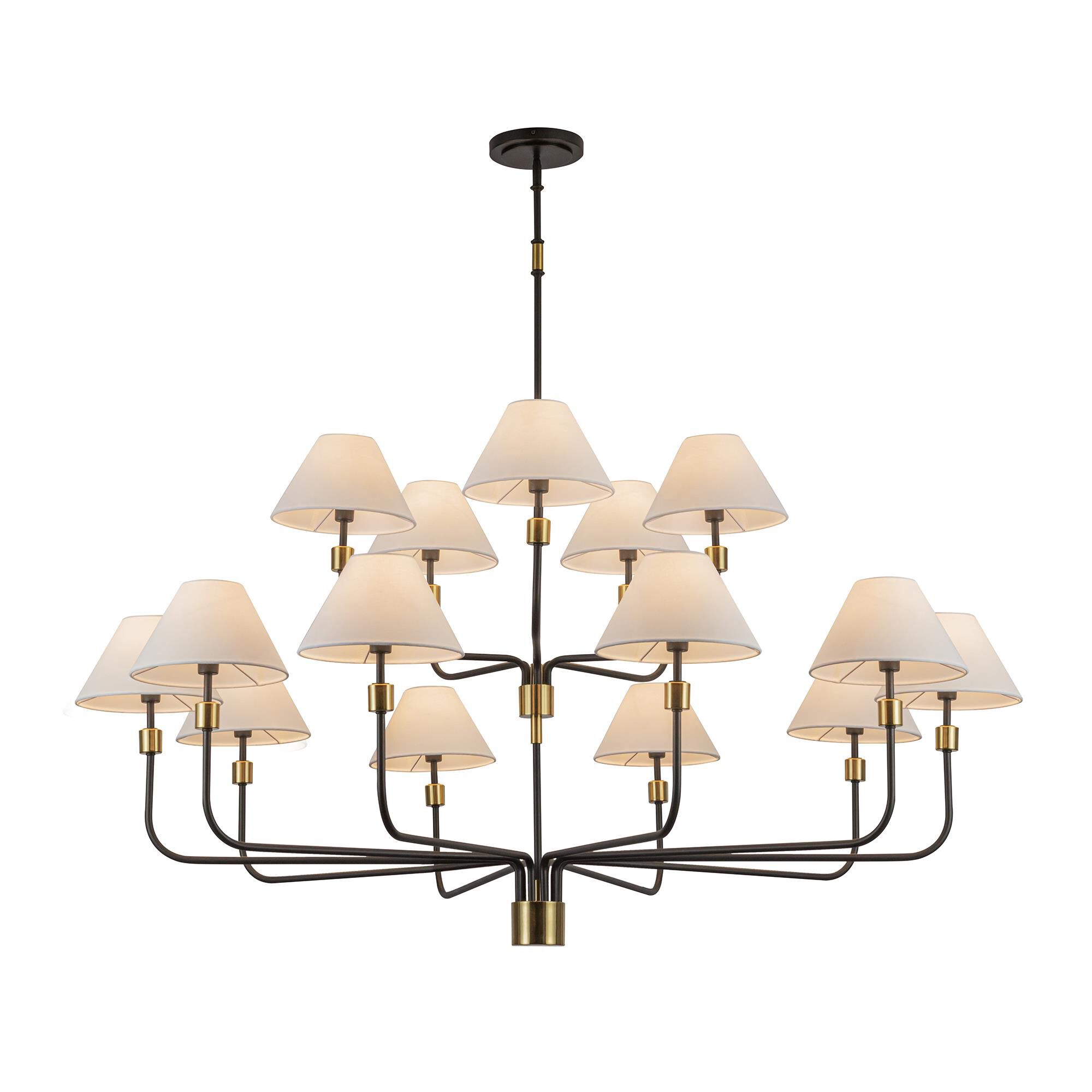 Shown in Black and Brushed Brass finish and Hardback Linen Fabric shade