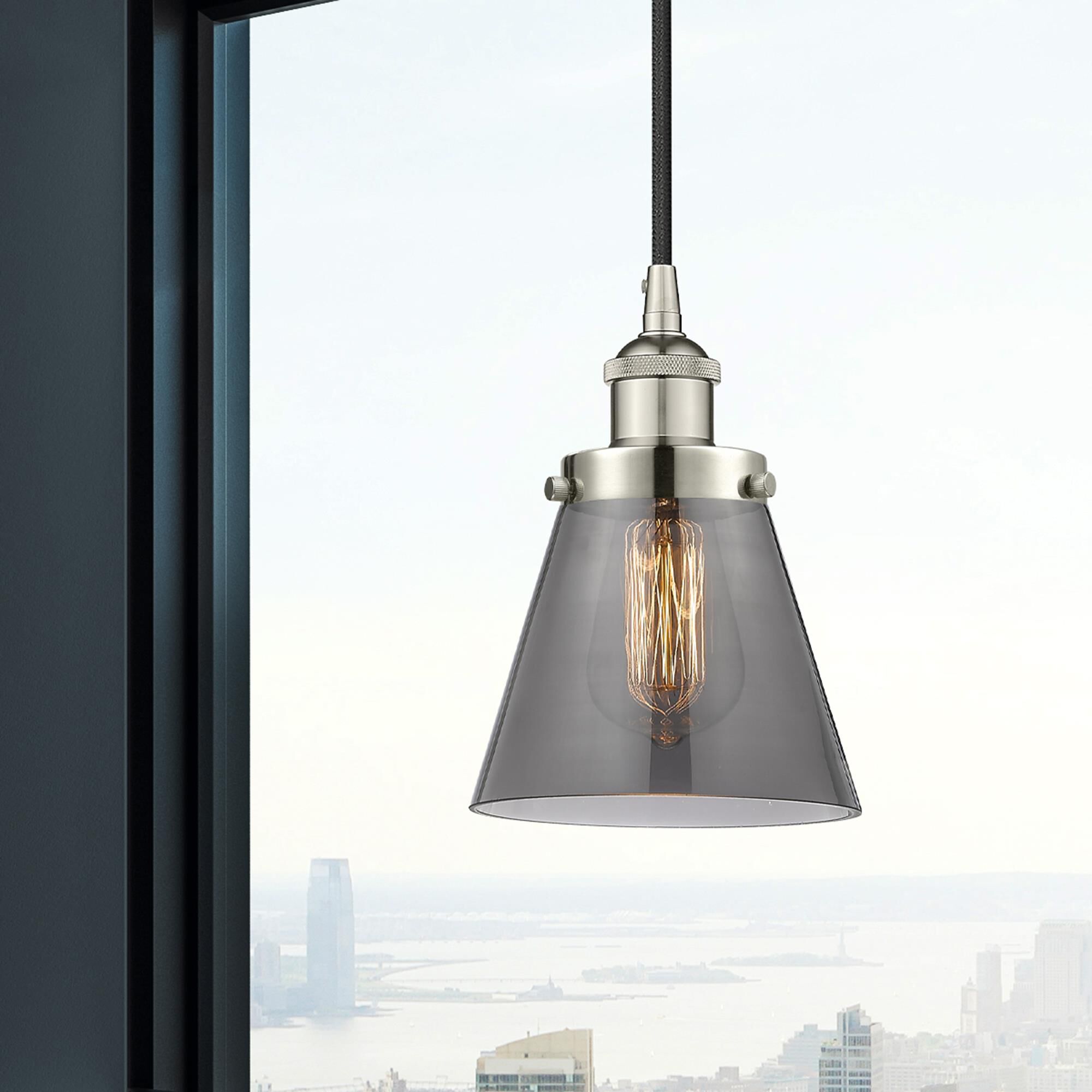 Shown in Polished Nickel finish and Plated Smoke Small Cone glass