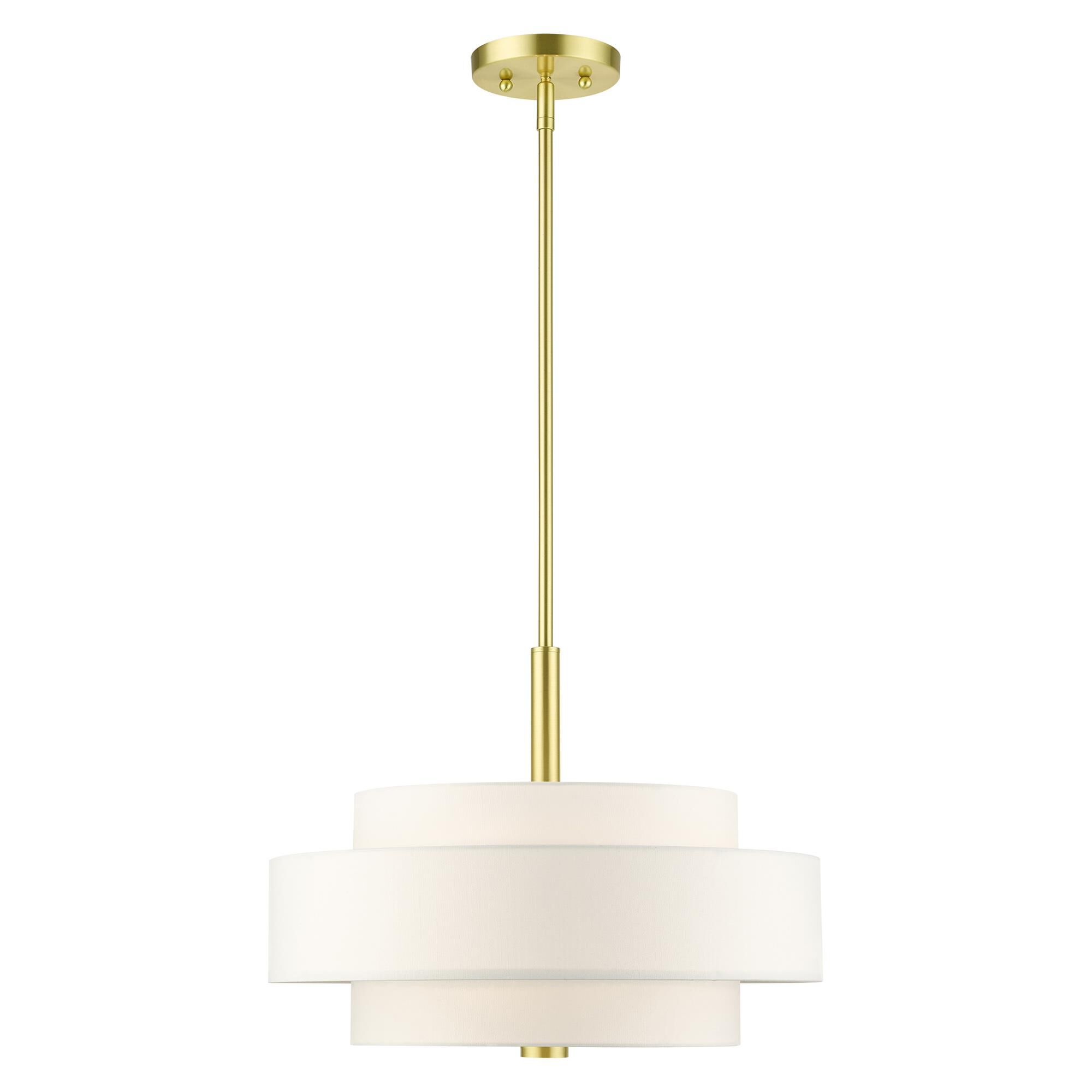 Shown in Satin Brass finish and Hand Crafted Hardback  Completely Finished With Off-White Color Fabric Outside and Inside shade