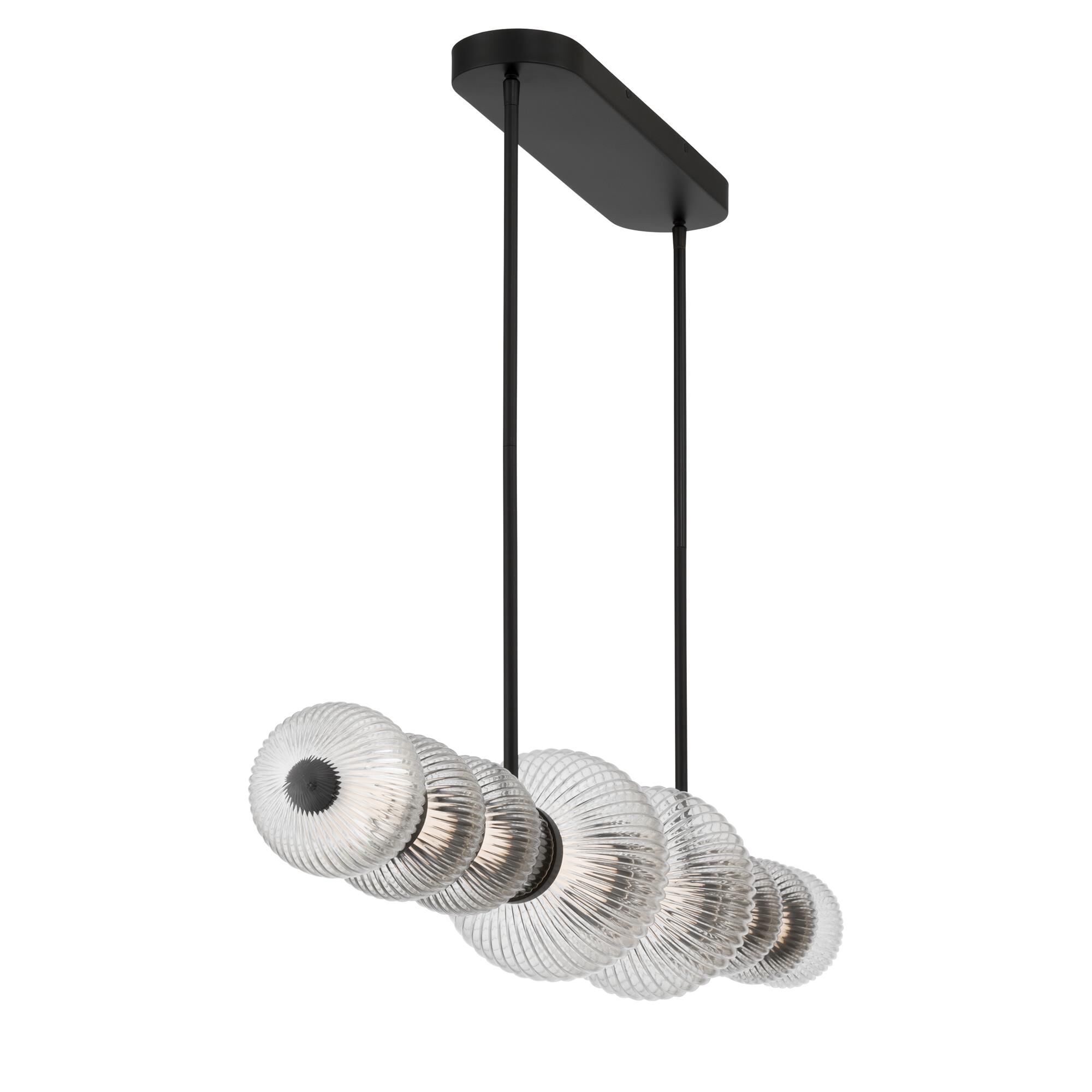 Shown in Dark Matte Black finish and Clear Ribbed glass