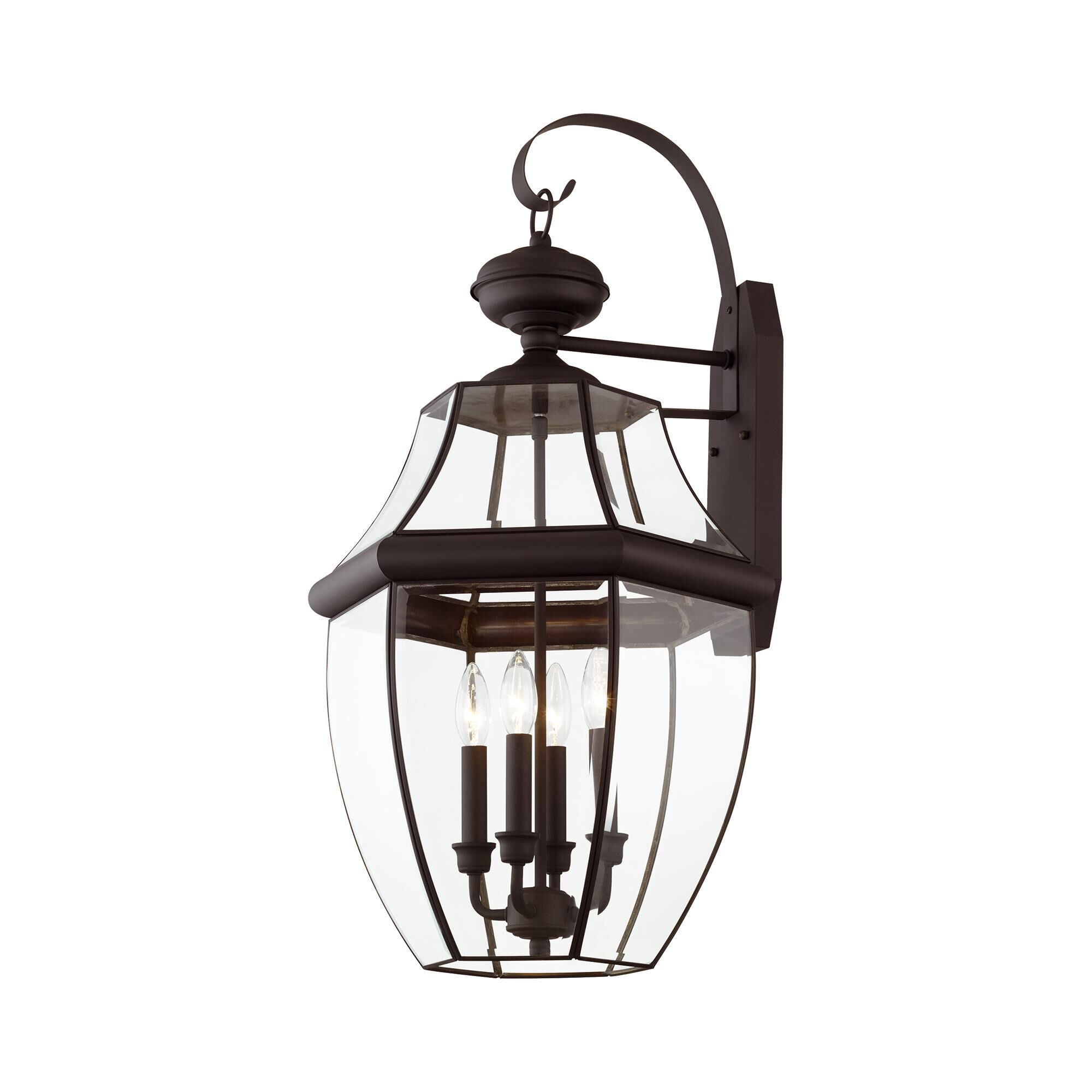 Shown in Bronze finish and Clear Beveled glass