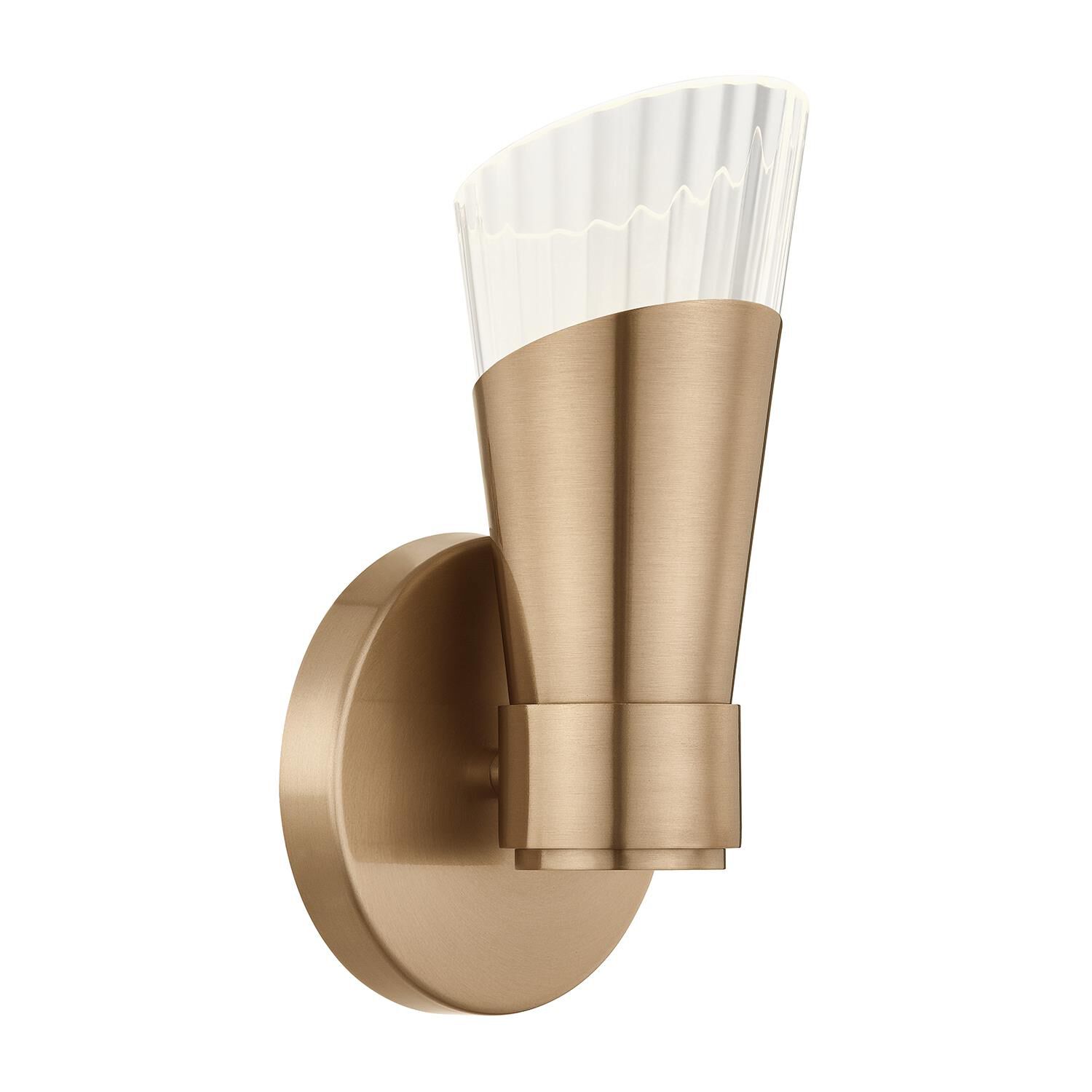 Shown in Brushed Brass finish and Ribbed Clear glass