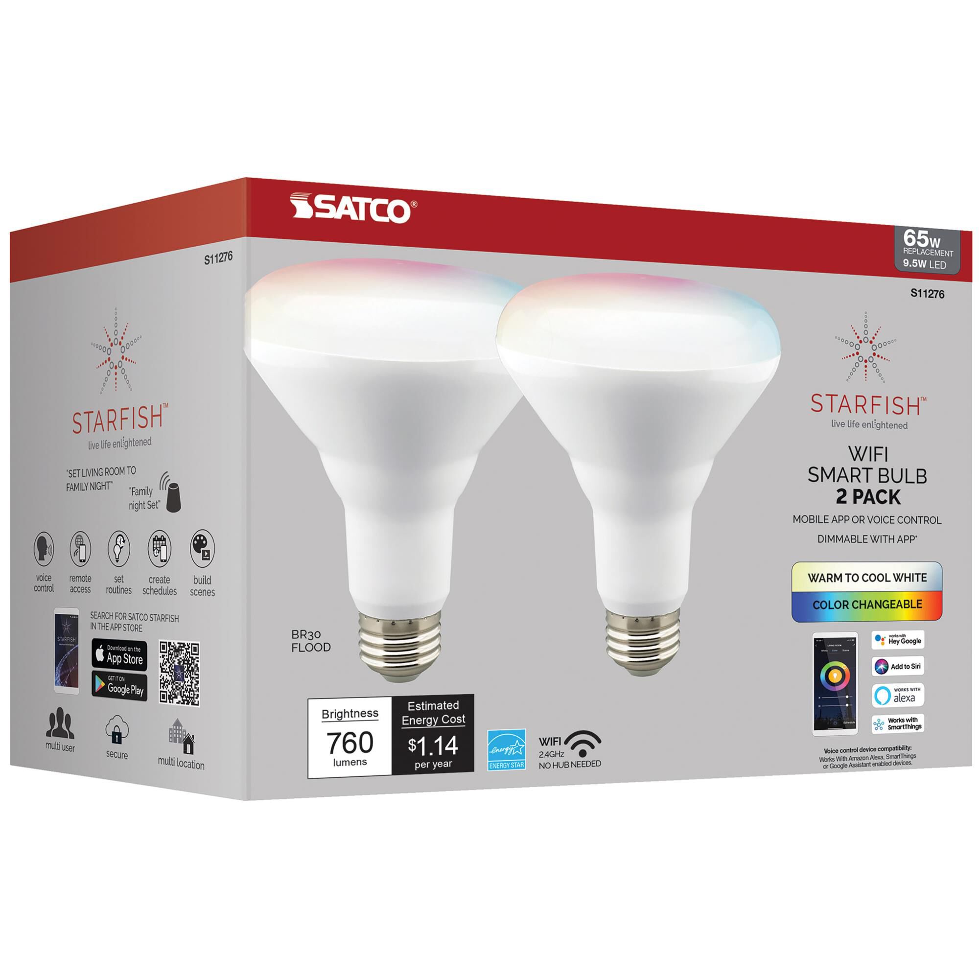 Dimmable 9.5 Watt 2700-5000K BR30 LED Light Bulb by Satco