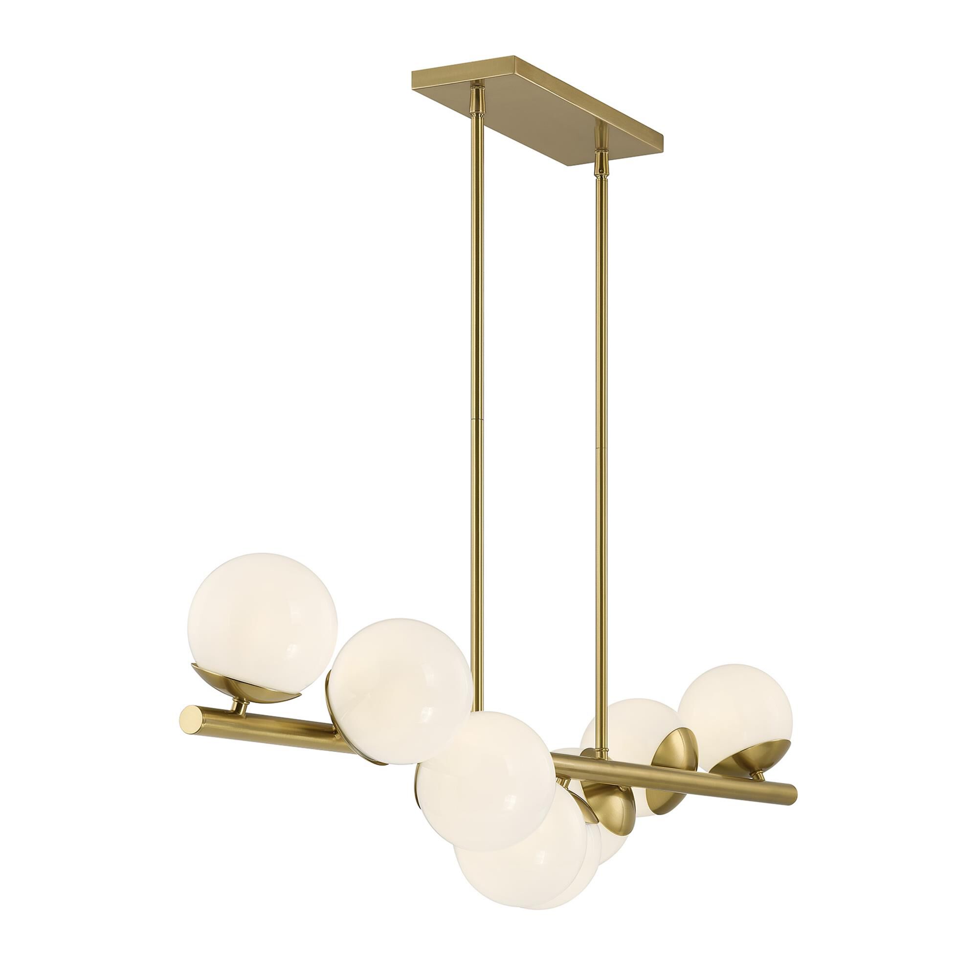 Shown in Warm Brass finish and White Opal glass