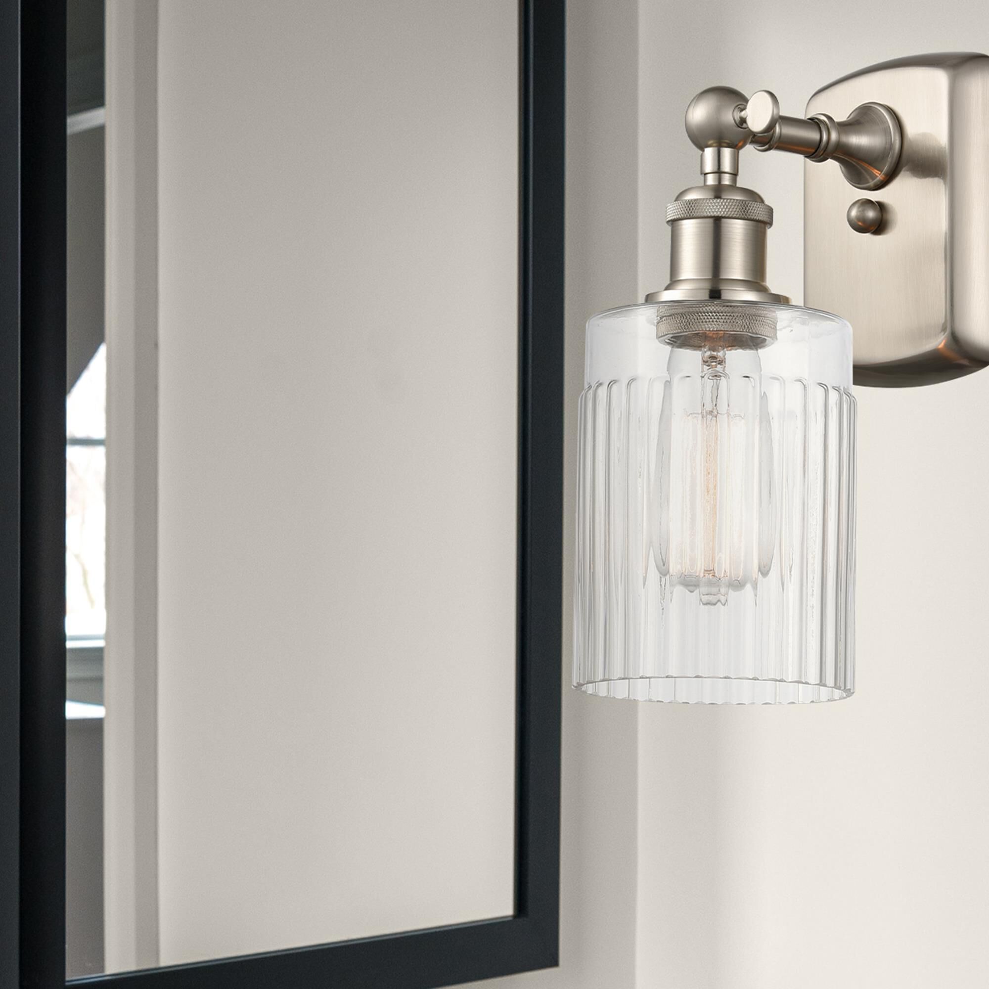 Shown in Brushed Satin Nickel finish and Drum glass and Glass shade