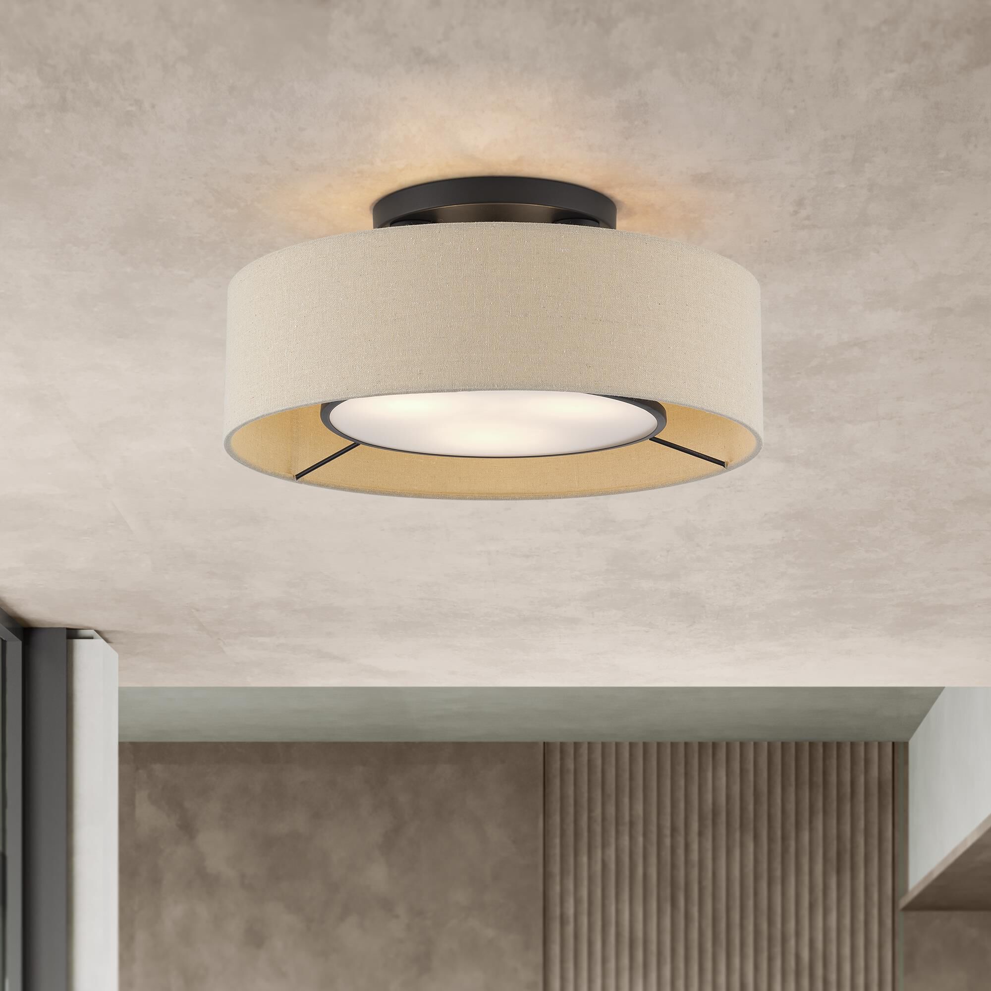 Shown in Bronze finish and Hand Crafted Parchment Color Hardback Fabric shade