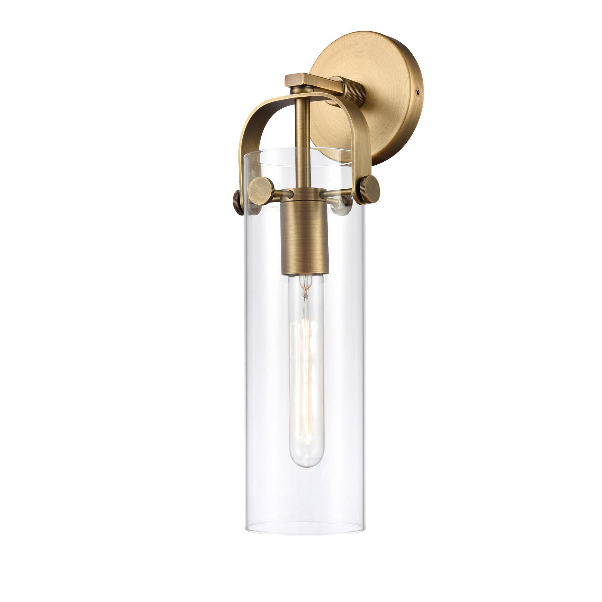 Shown in Brushed Brass finish and Clear glass