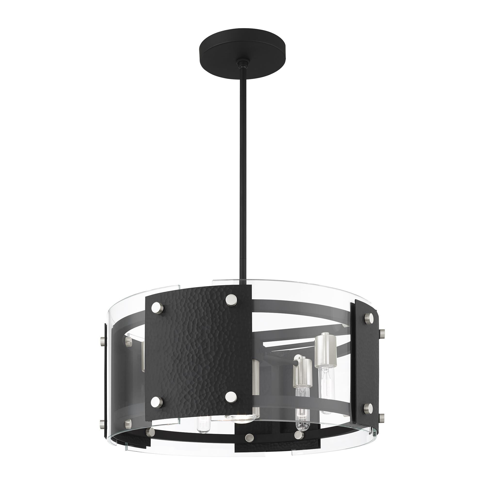 Shown in Black With Brushed Nickel Accents finish and Clear glass and Clear Glass shade