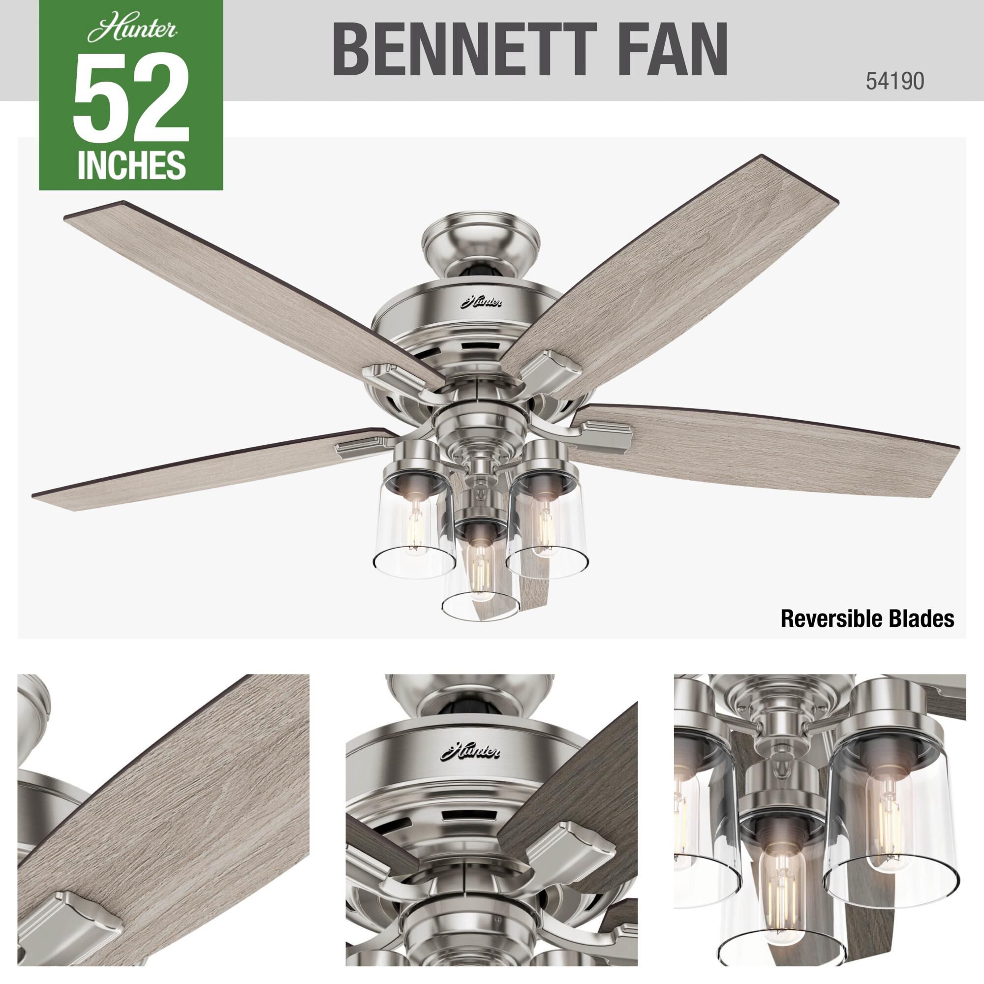 Bennett 52 Inch Ceiling Fan with Light Kit by Hunter Fan