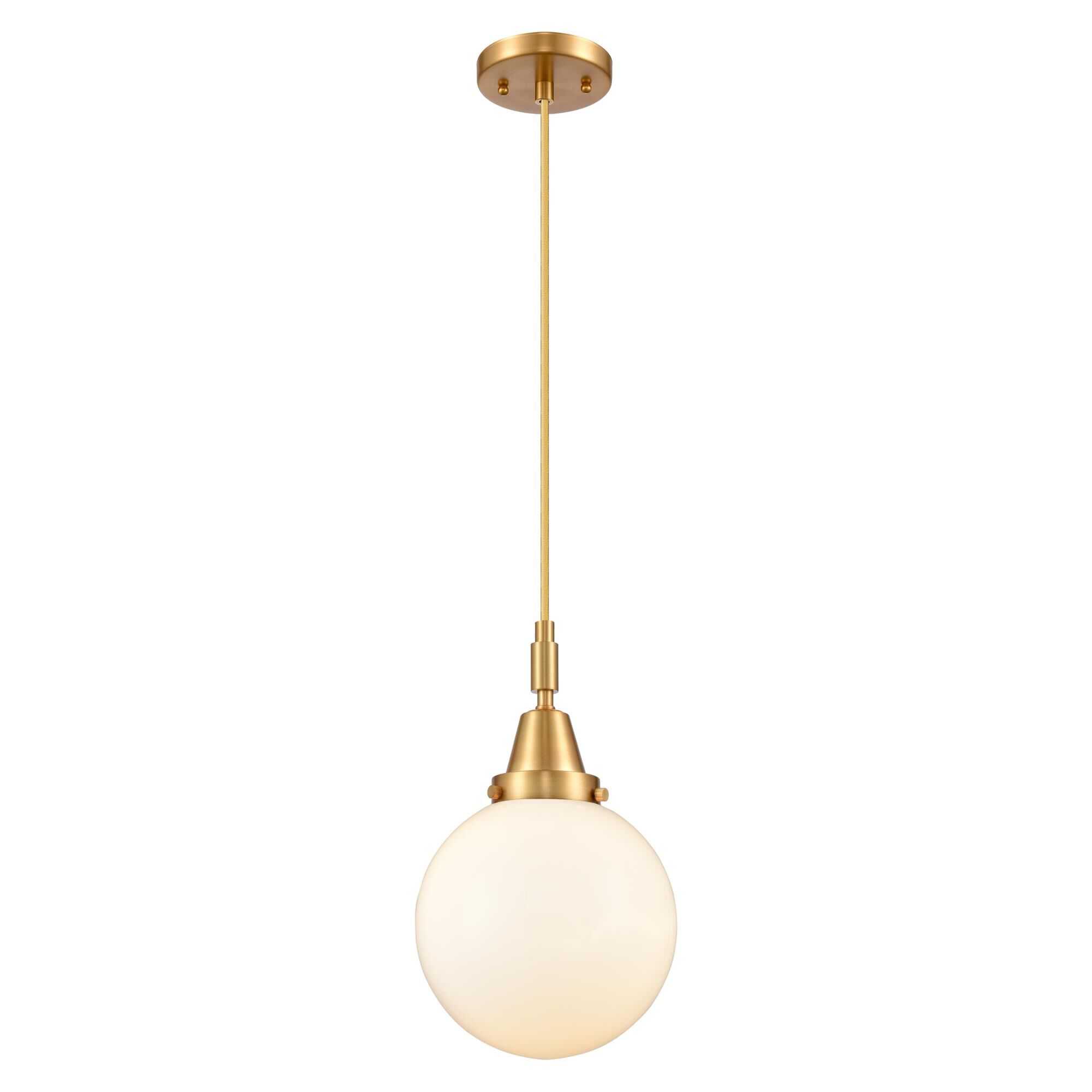 Shown in Satin Gold finish and Matte White glass