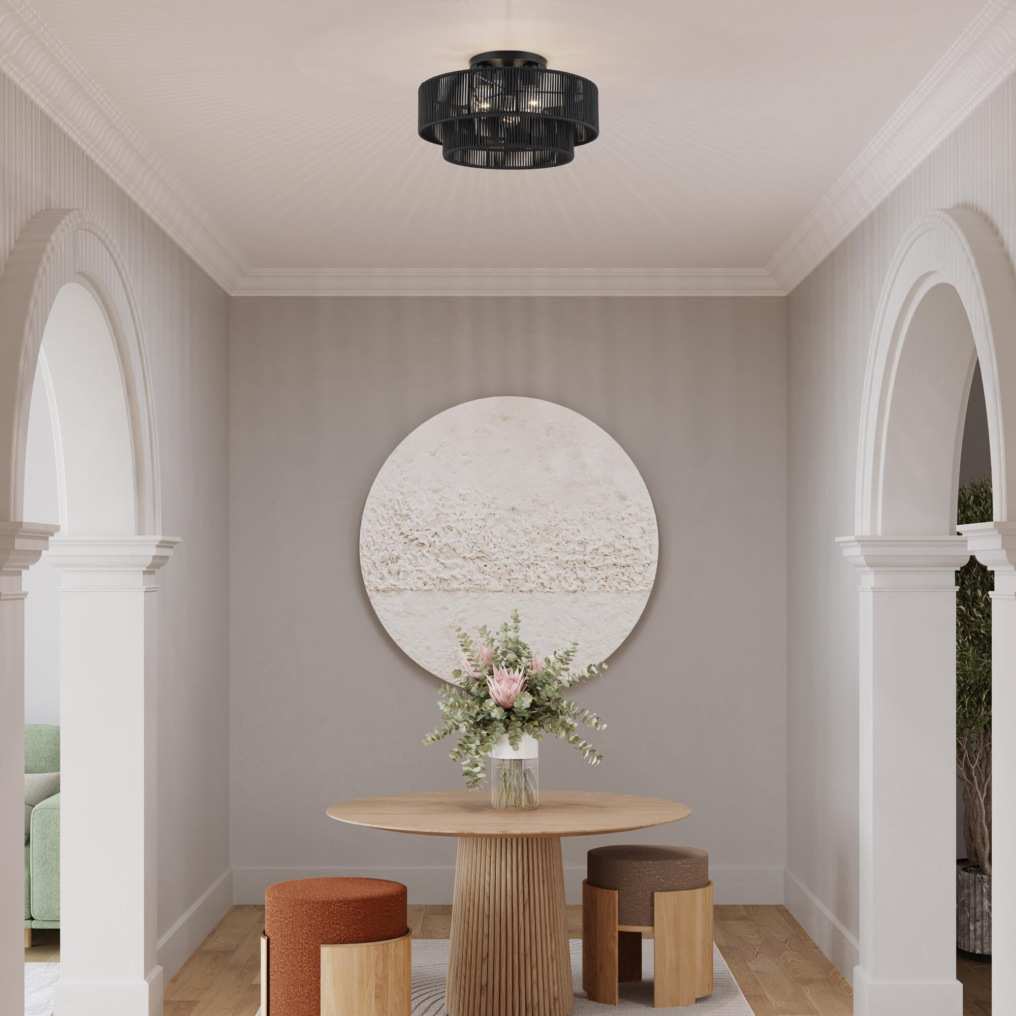 Shown in Black finish and Hand-Woven Parisian Night Color Polyester Rope shade