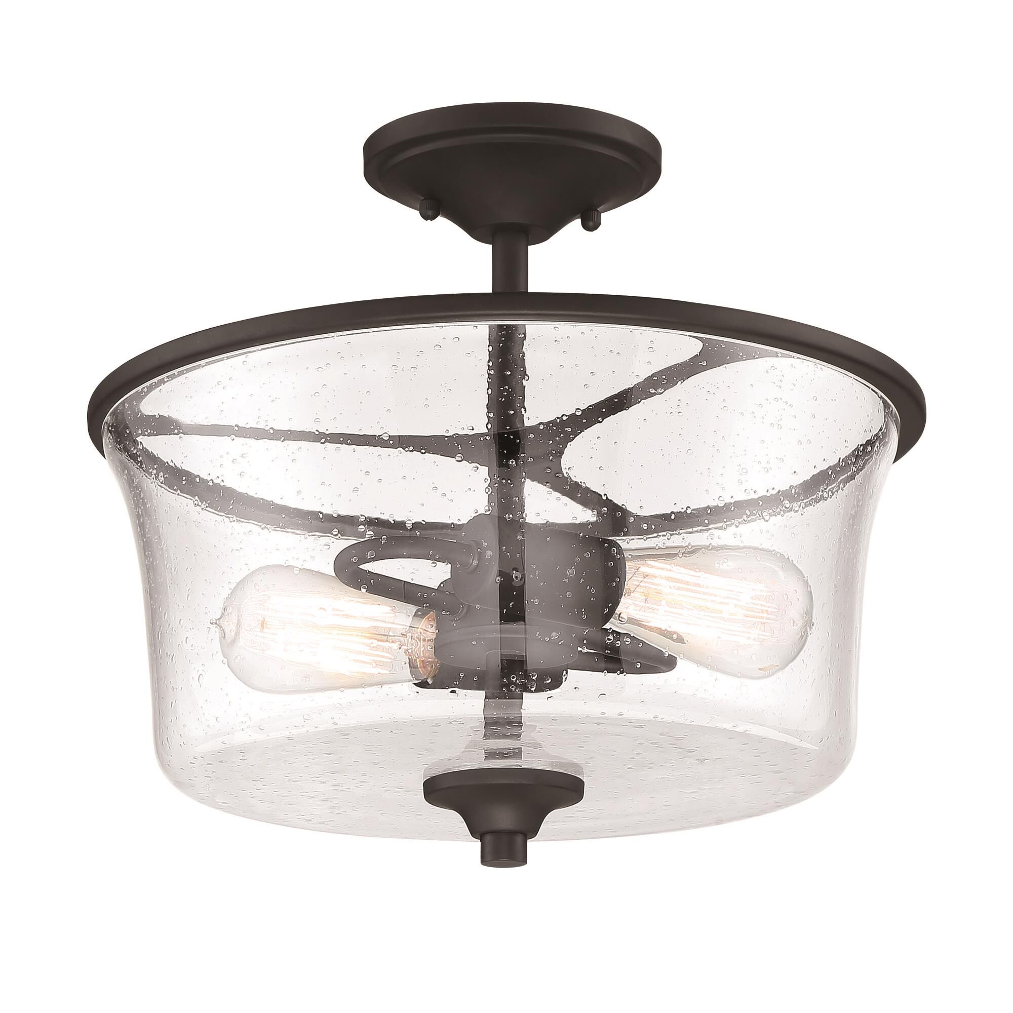 Shown in Flat Black finish and Clear Seeded glass and Glass shade