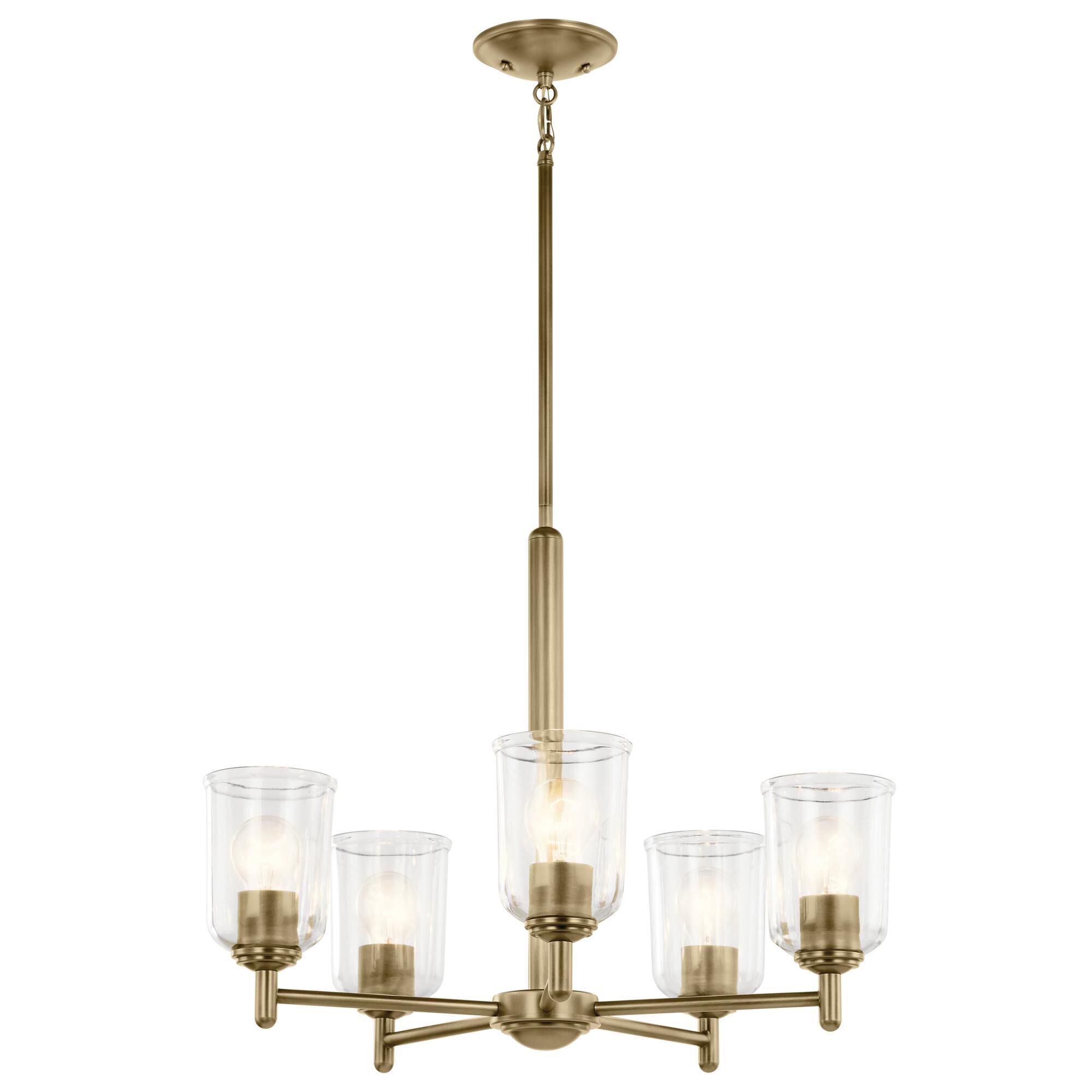 Shown in Natural Brass finish and Clear glass