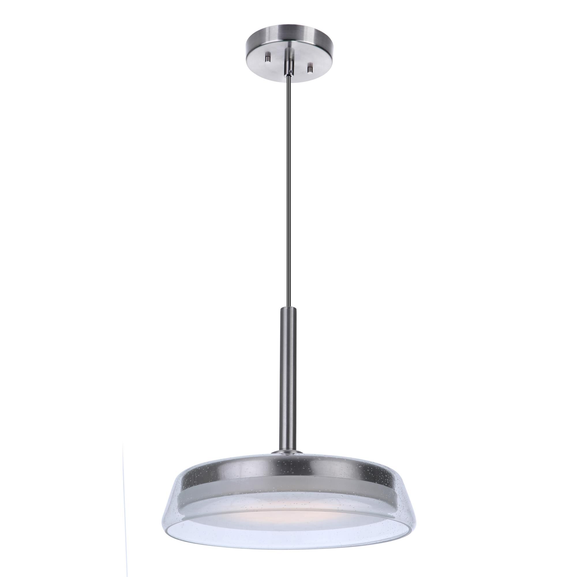 Shown in Brushed Polished Nickel finish and Clear Seeded glass